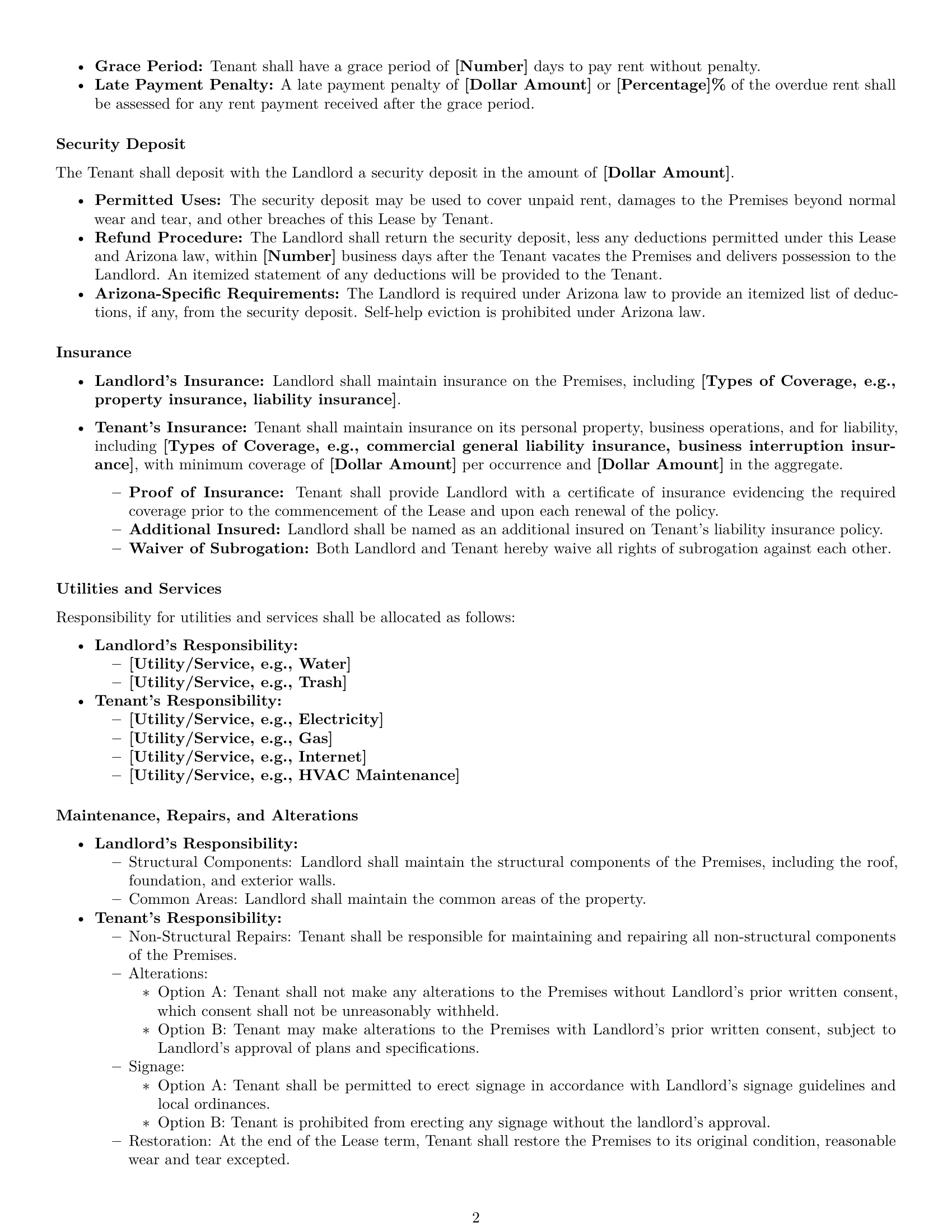 Preview page 2 of Free Arizona commercial lease agreement template