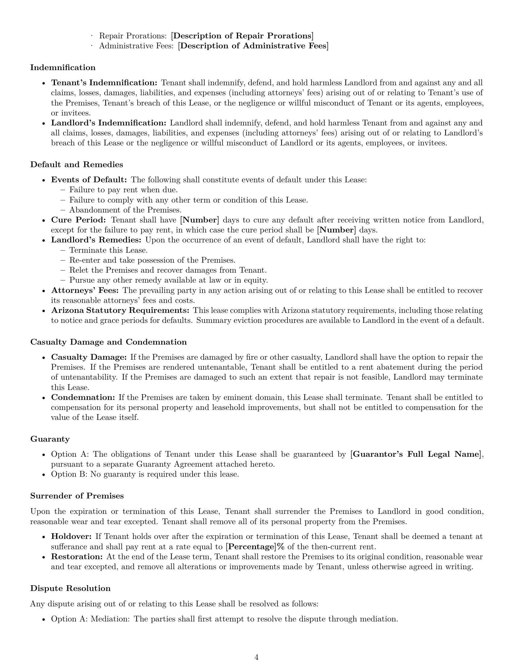 Preview page 4 of Free Arizona commercial lease agreement template