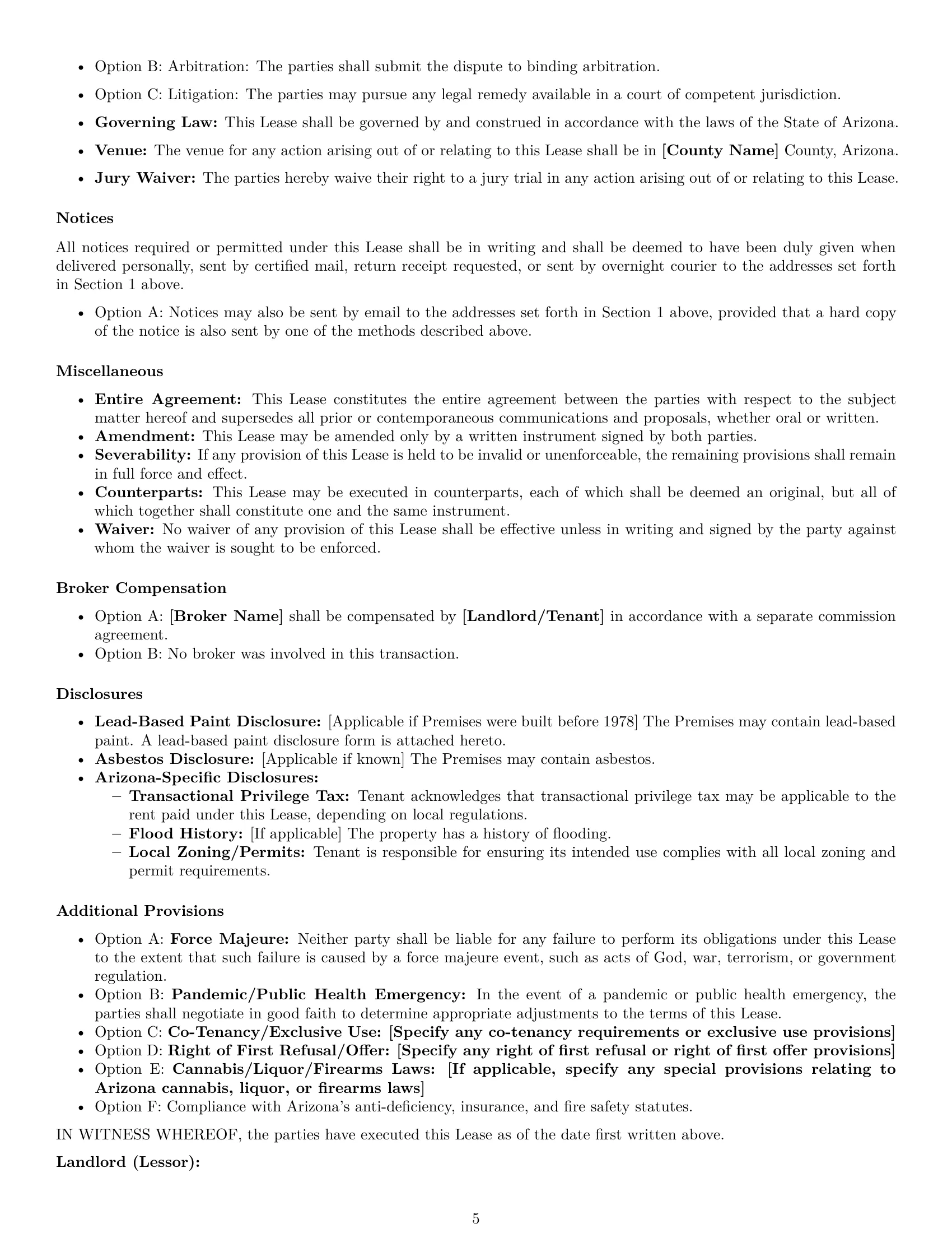 Preview page 5 of Free Arizona commercial lease agreement template