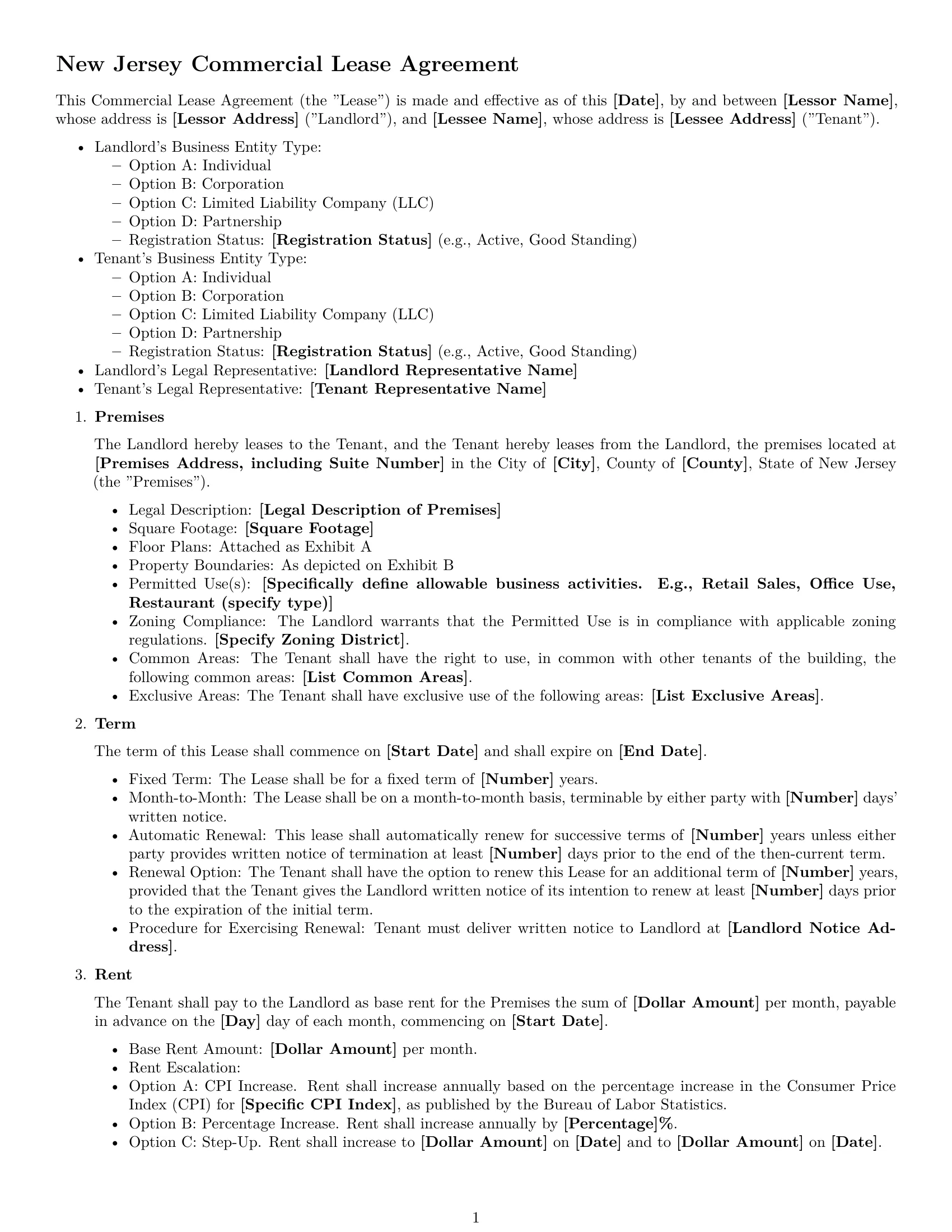 Preview page 1 of Free New Jersey commercial lease agreement template