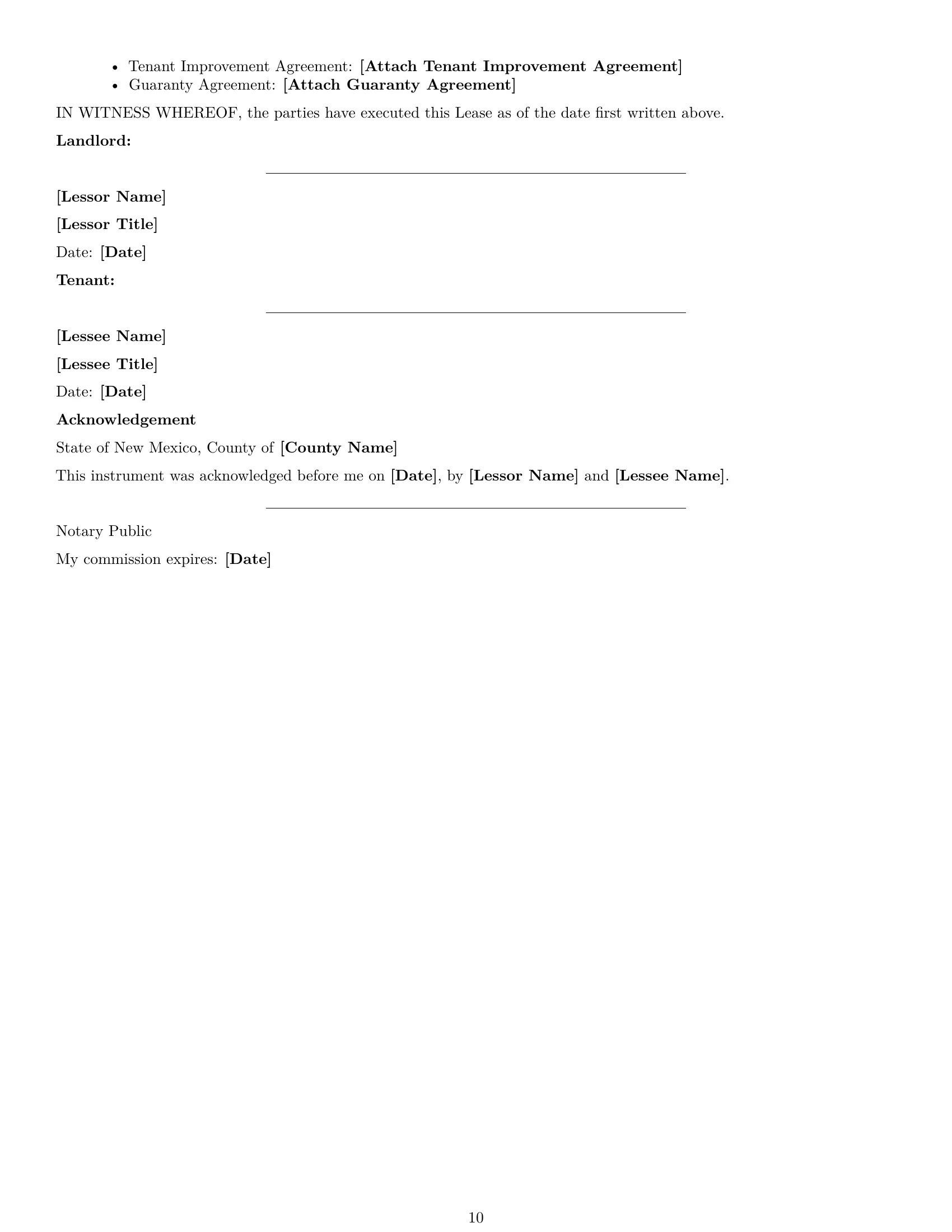 Preview page 10 of Free New Mexico commercial lease agreement template