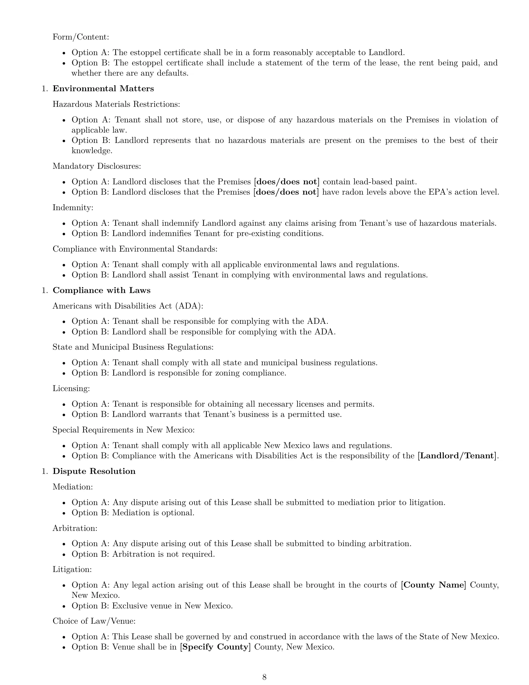 Preview page 8 of Free New Mexico commercial lease agreement template