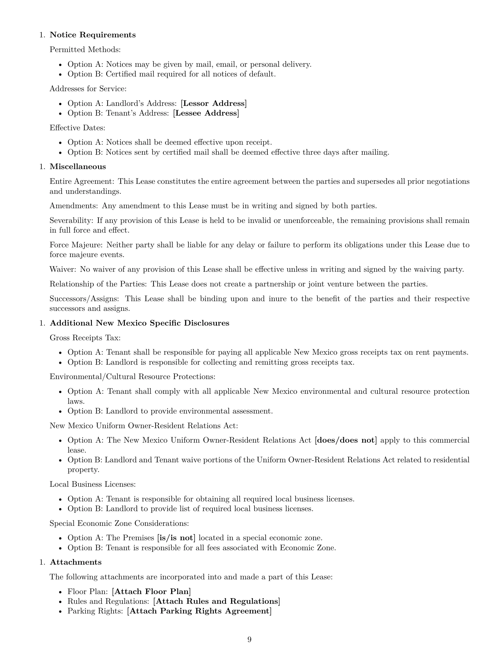 Preview page 9 of Free New Mexico commercial lease agreement template