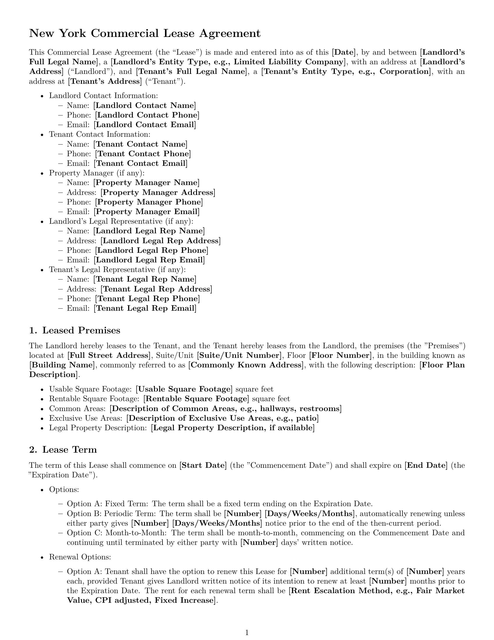 Preview page 1 of Free New York commercial lease agreement template
