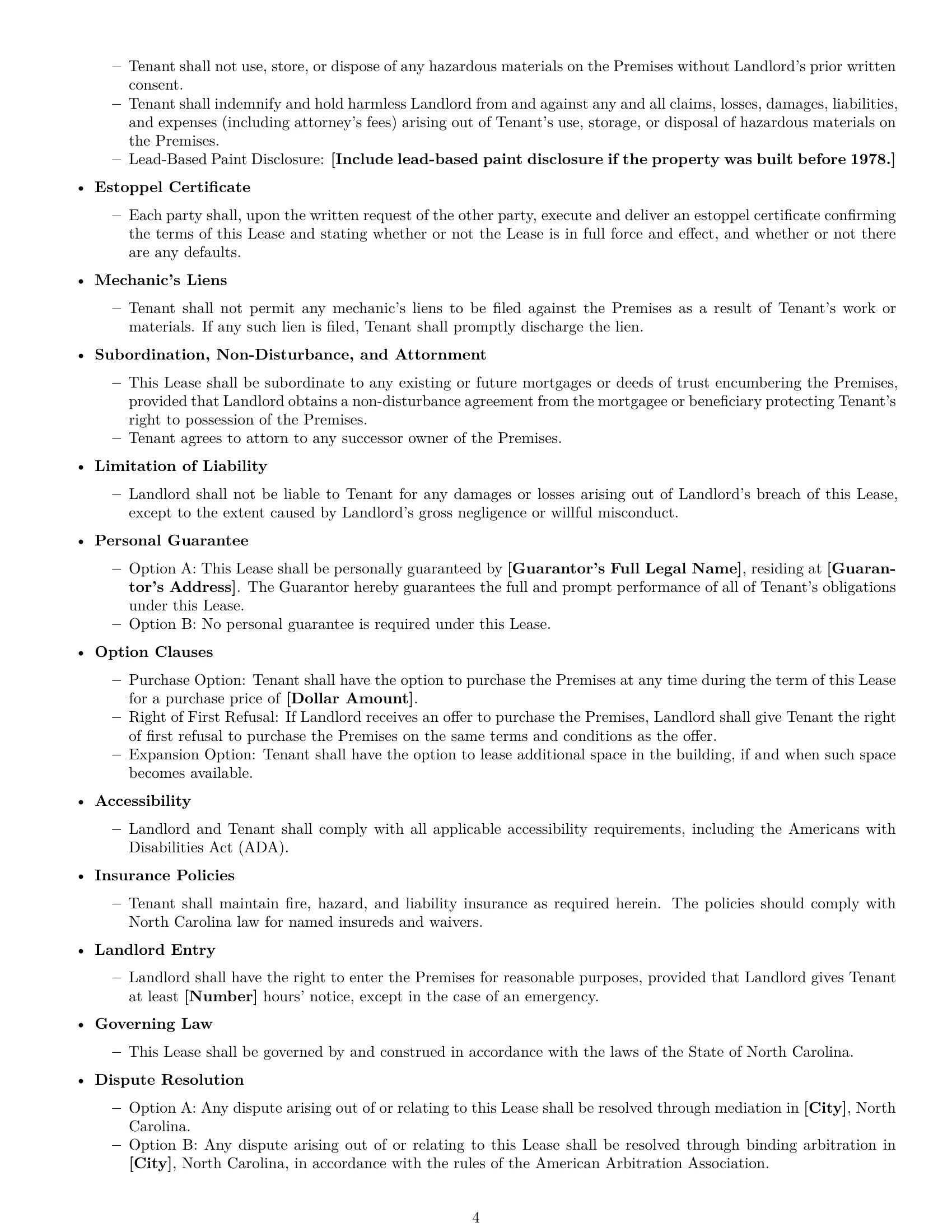 Preview page 4 of Free North Carolina commercial lease agreement template