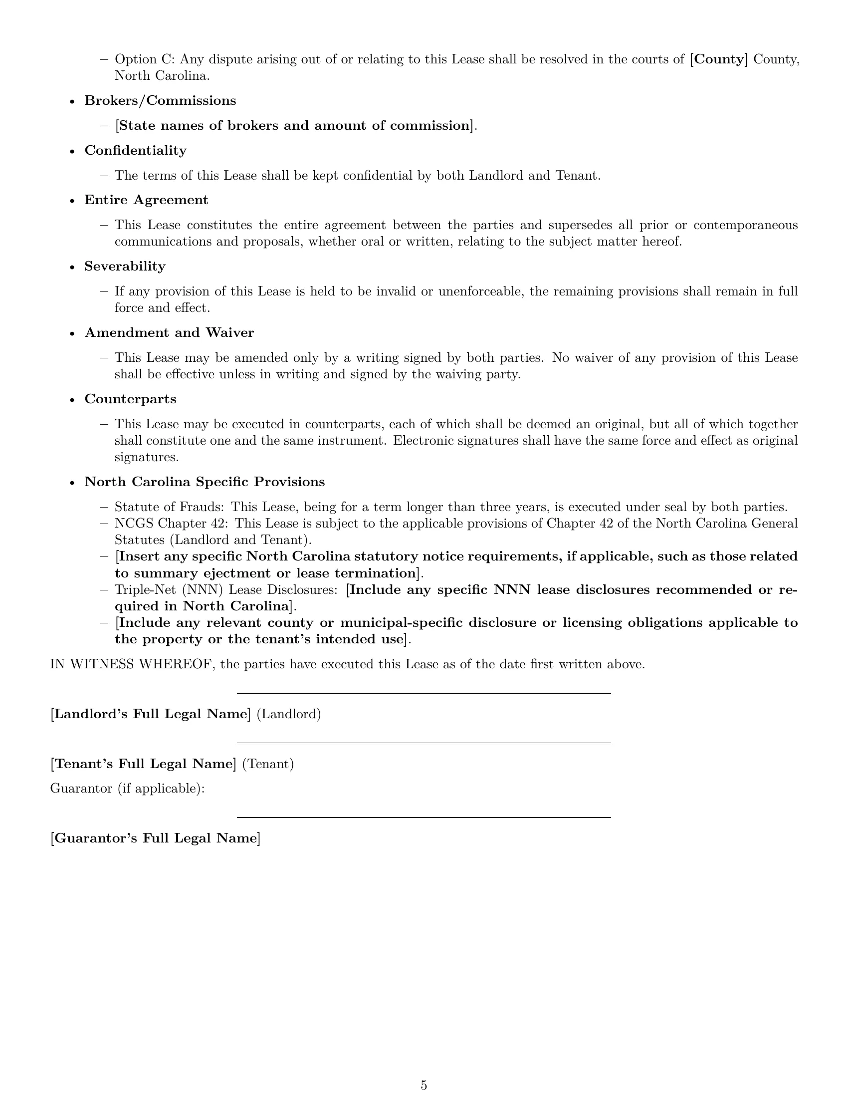 Preview page 5 of Free North Carolina commercial lease agreement template