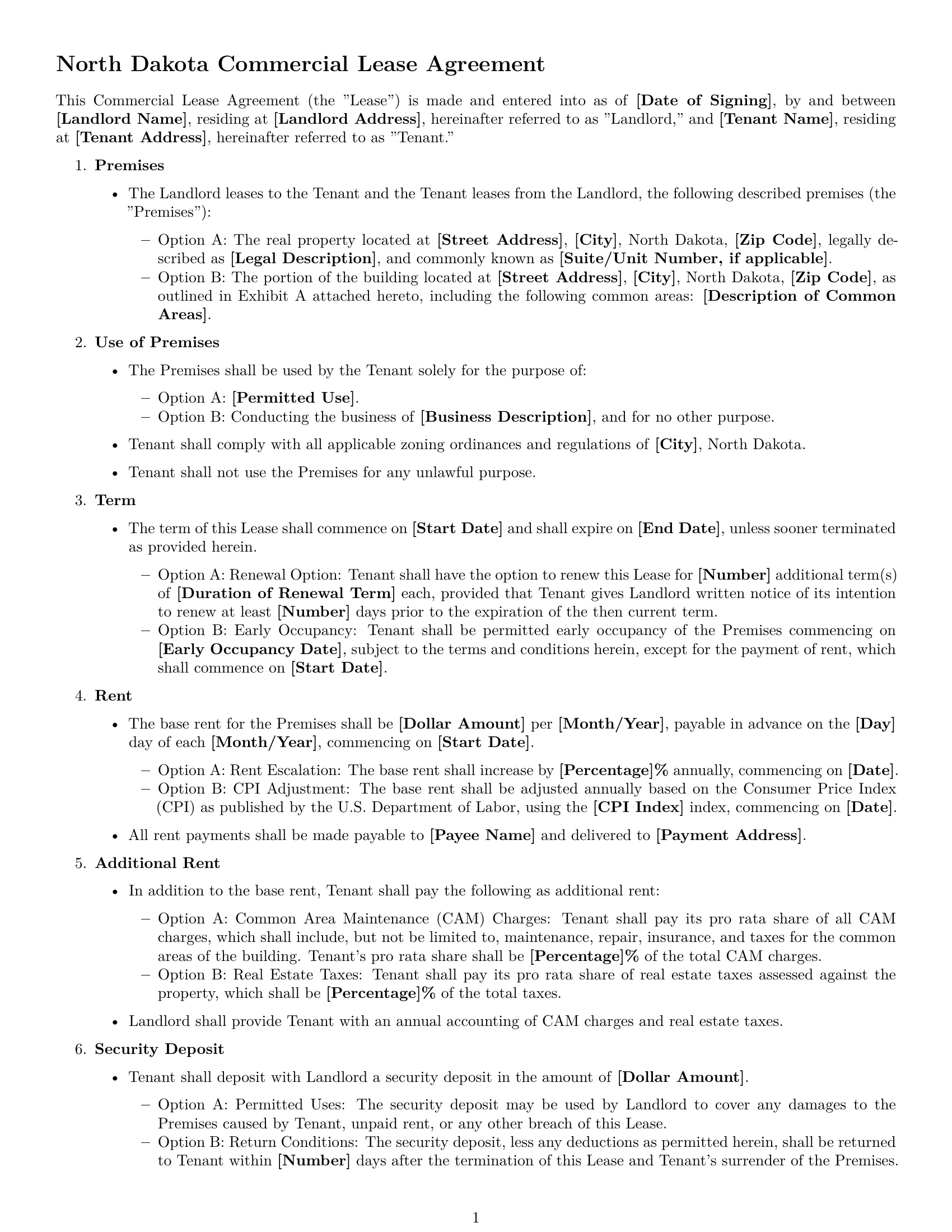 Preview page 1 of Free North Dakota commercial lease agreement template