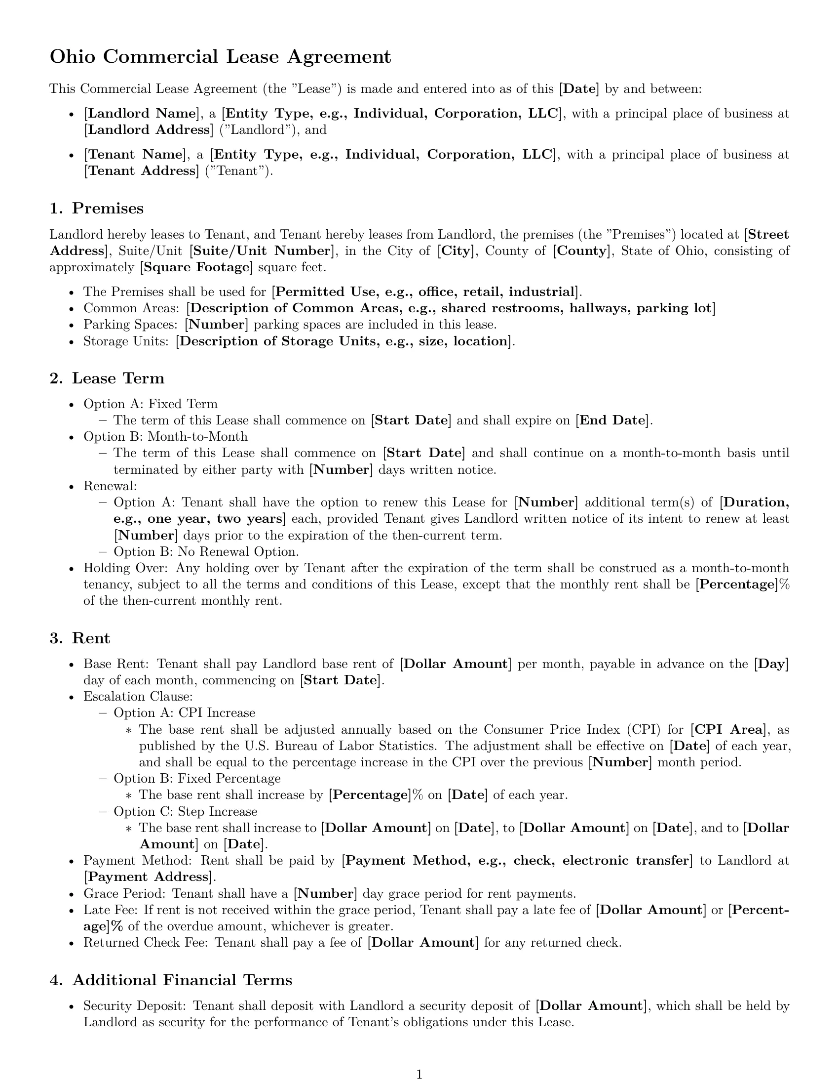 Preview page 1 of Free Ohio commercial lease agreement template