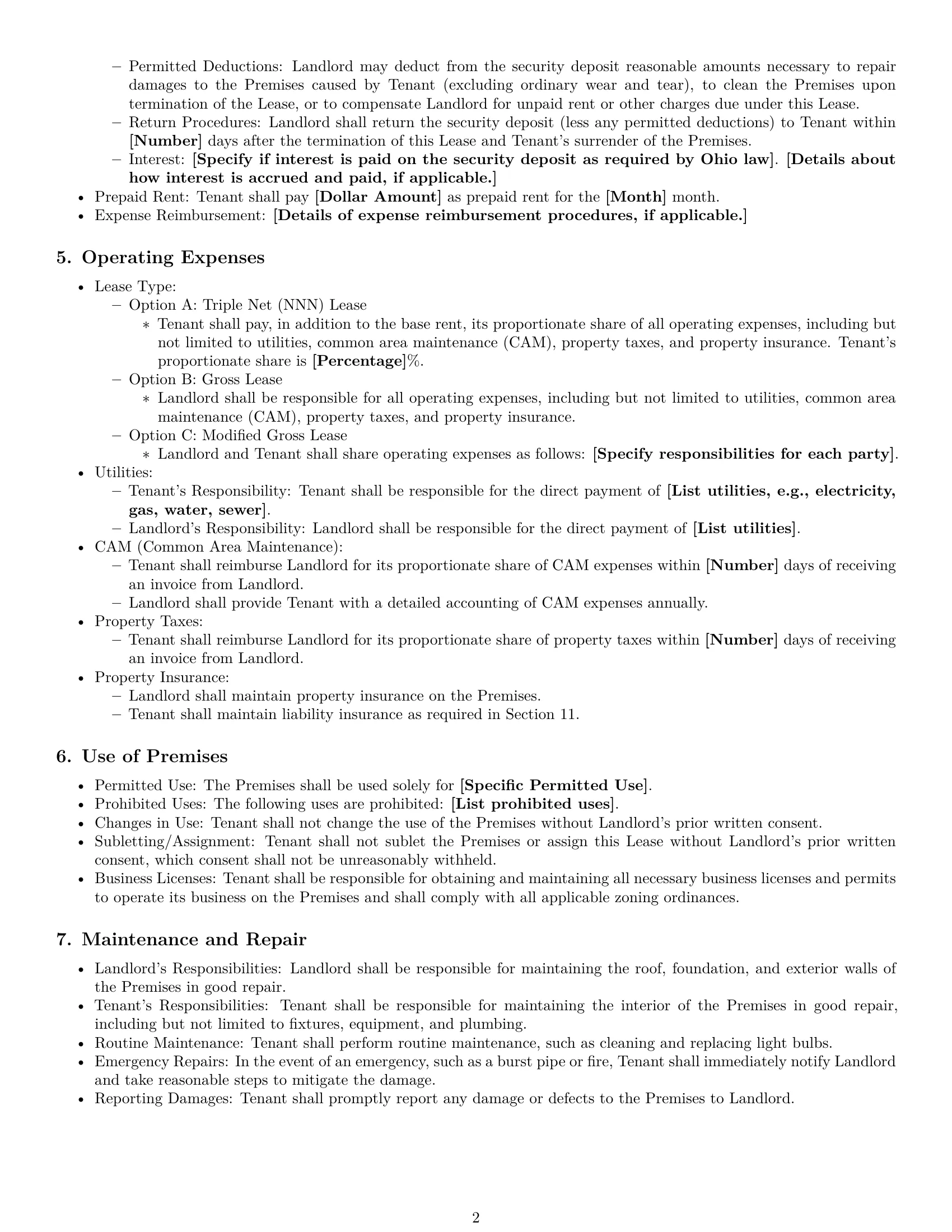 Preview page 2 of Free Ohio commercial lease agreement template