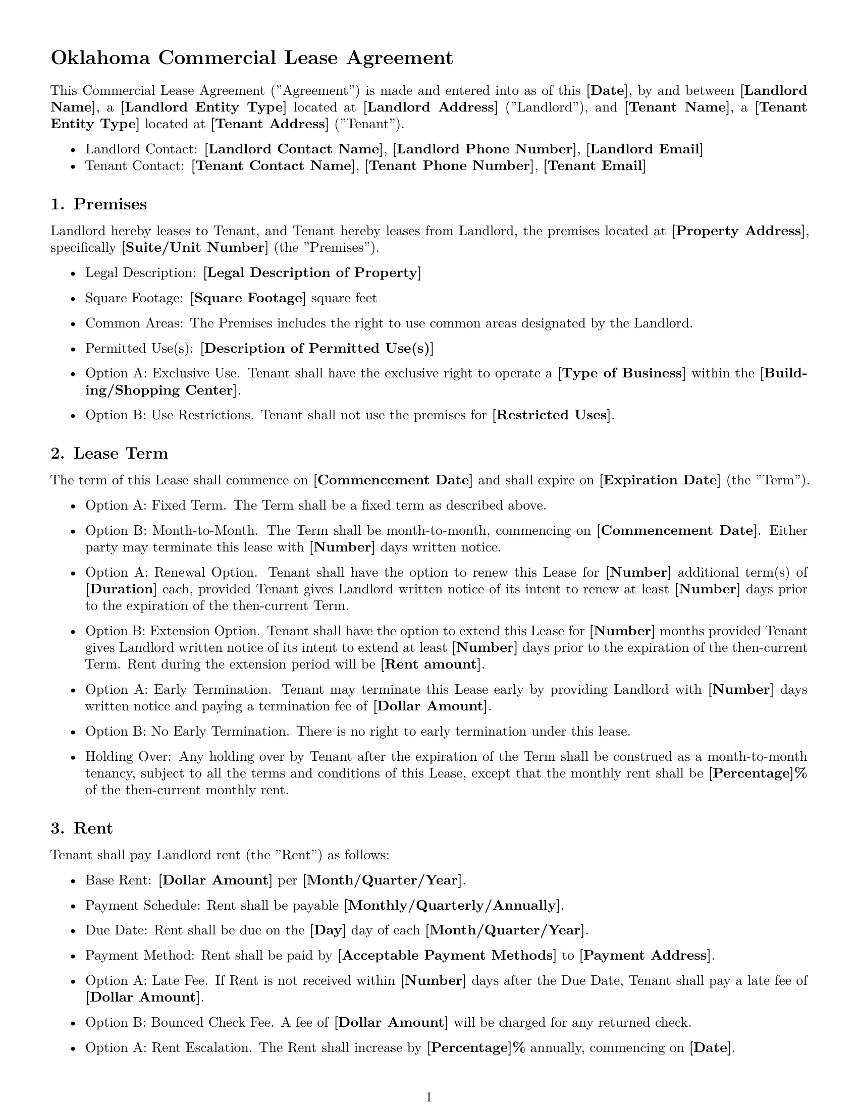 Preview page 1 of Free Oklahoma commercial lease agreement template