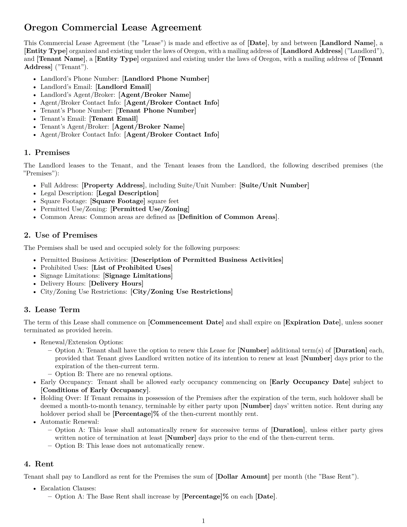 Preview page 1 of Free Oregon commercial lease agreement template