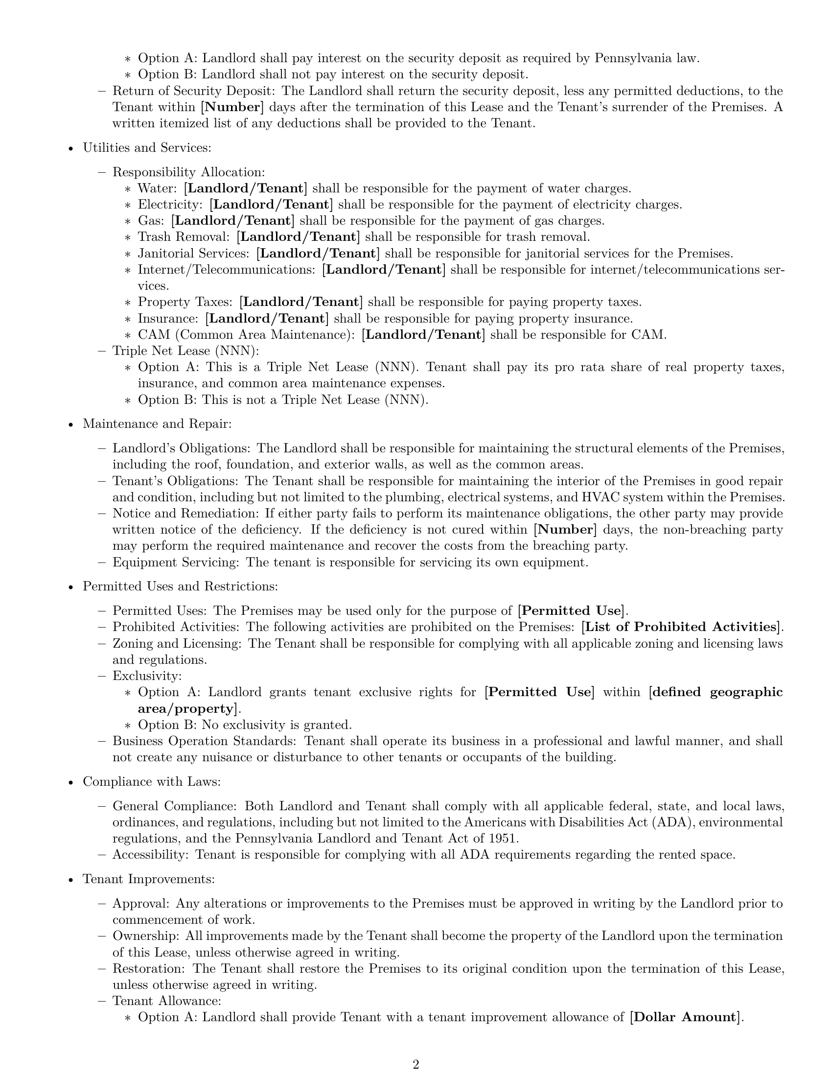 Preview page 2 of Free Pennsylvania commercial lease agreement template