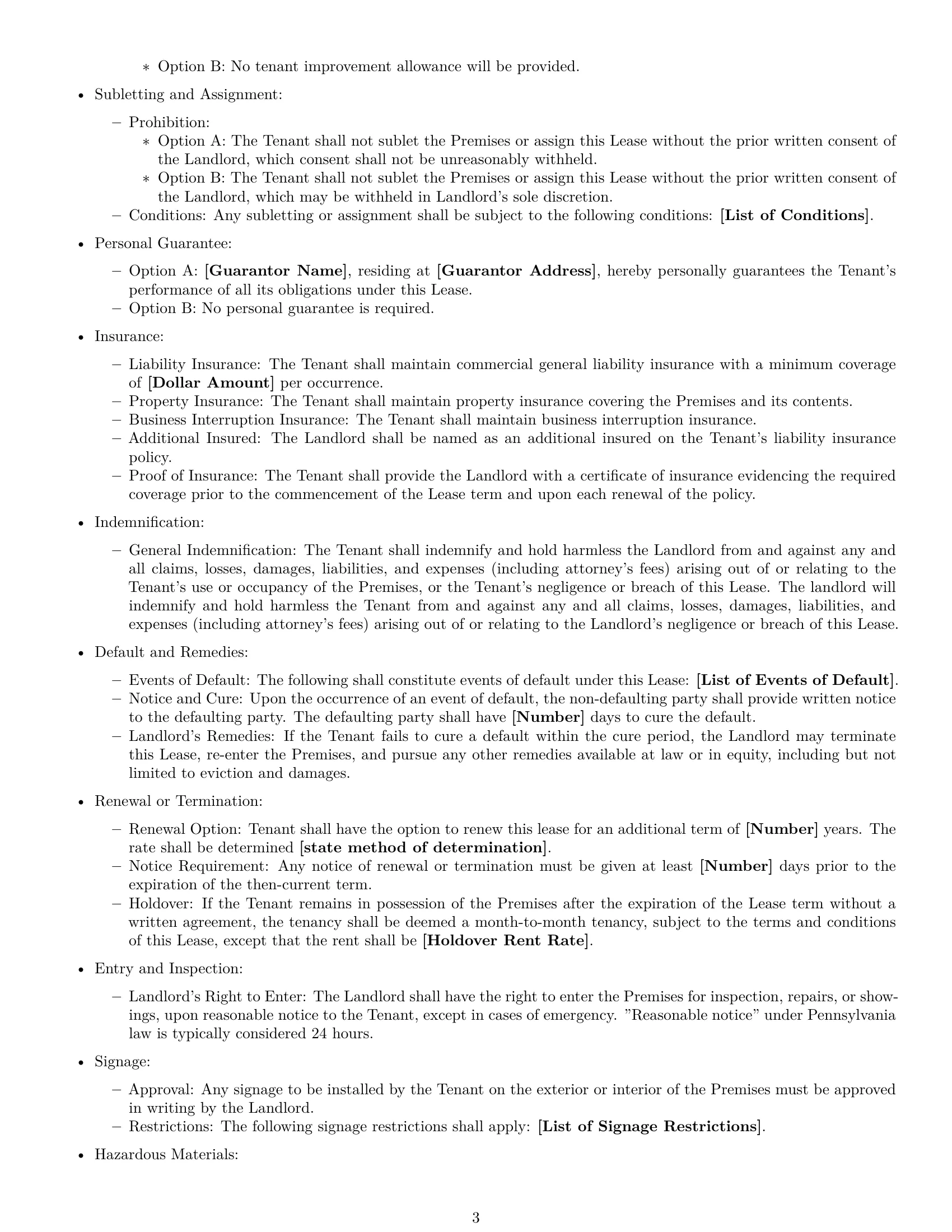 Preview page 3 of Free Pennsylvania commercial lease agreement template