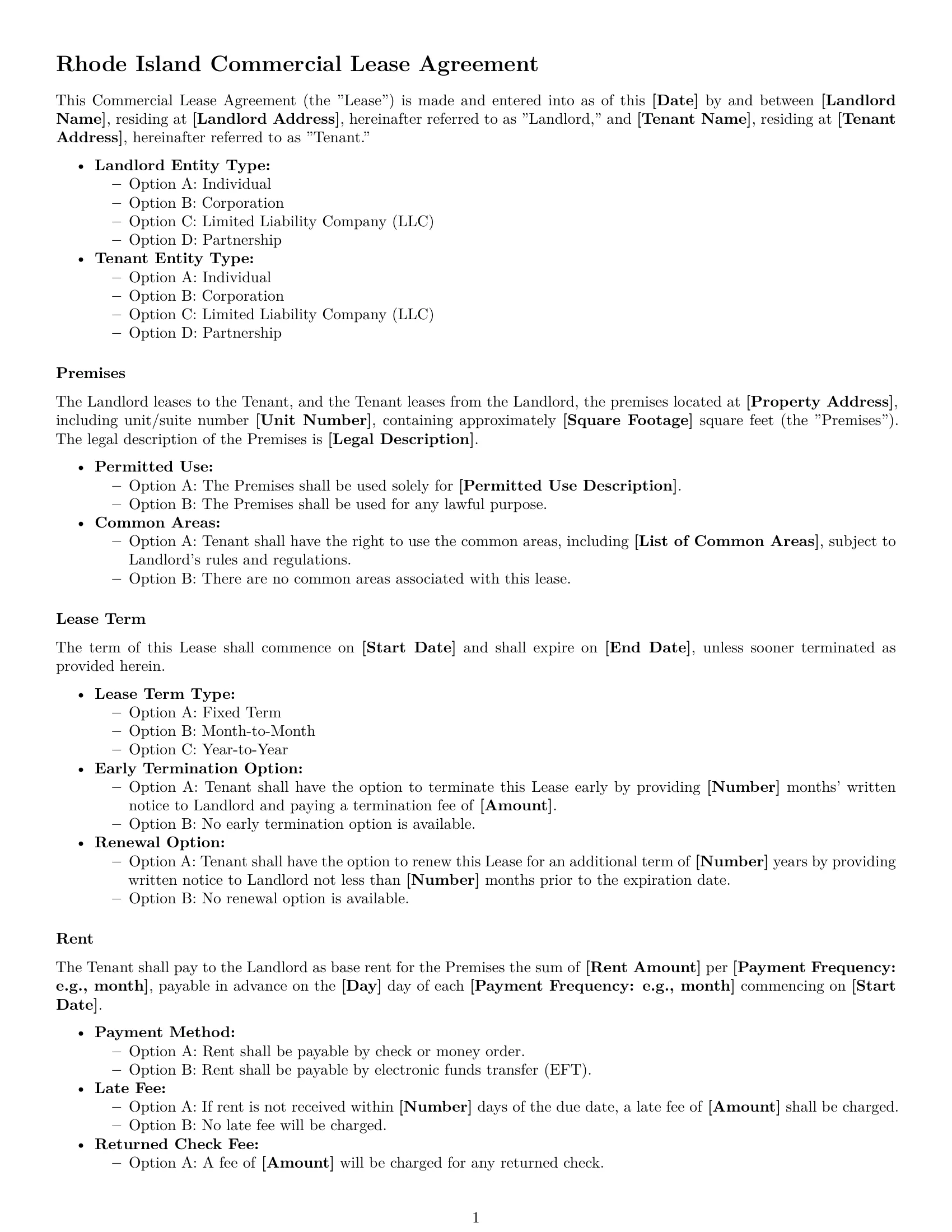 Preview page 1 of Free Rhode Island commercial lease agreement template
