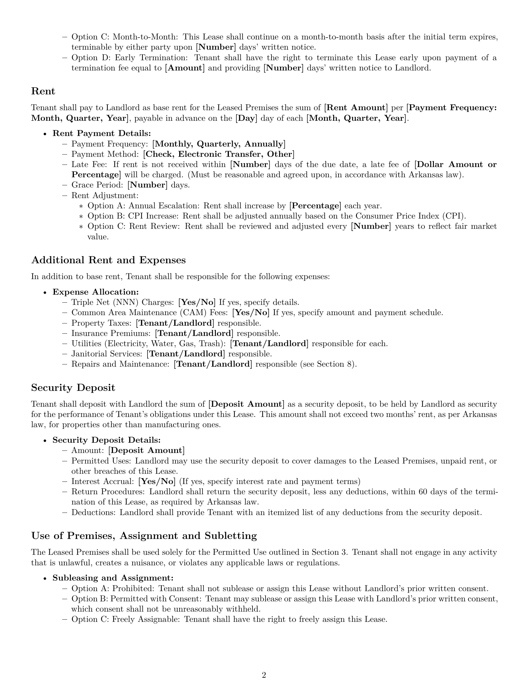 Preview page 2 of Free Arkansas commercial lease agreement template
