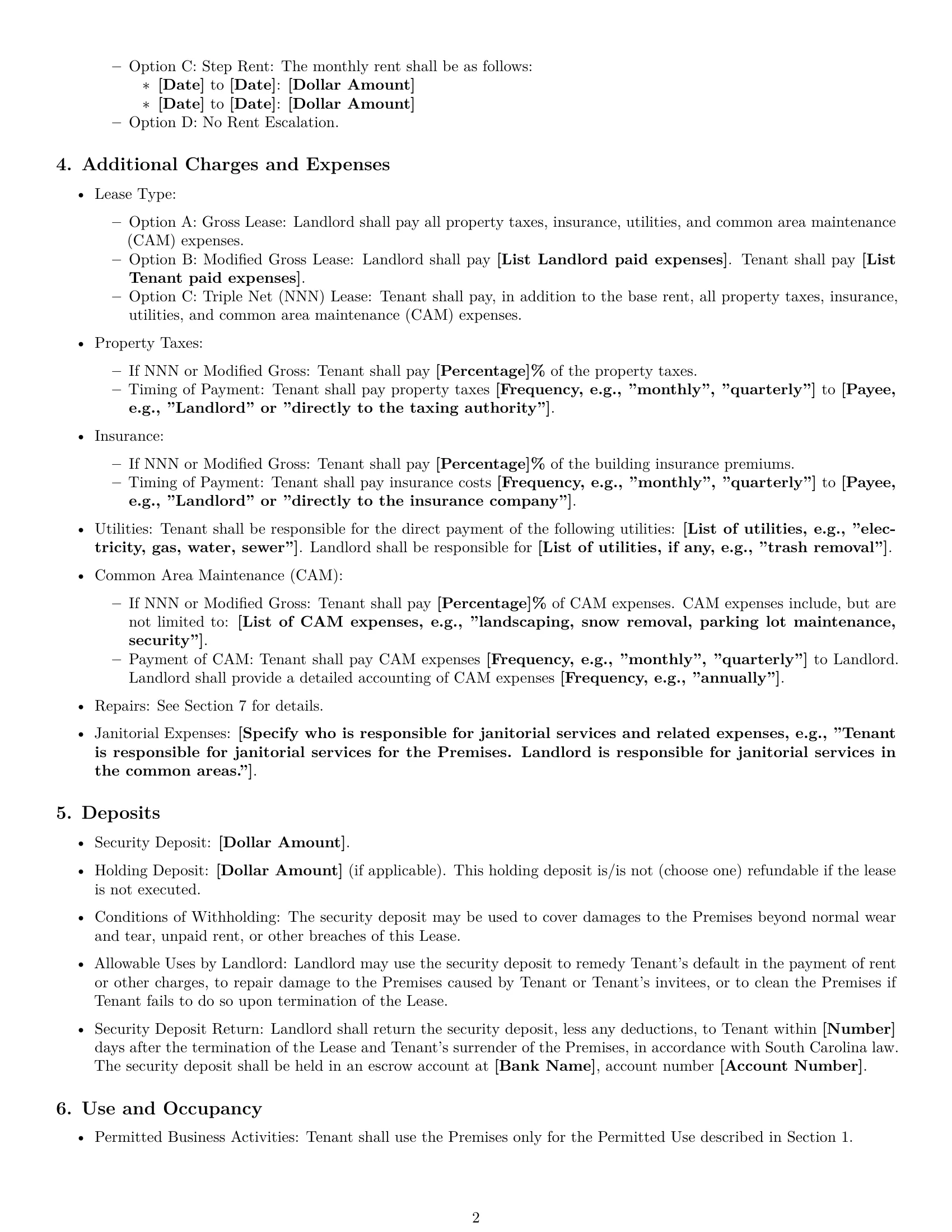Preview page 2 of Free South Carolina commercial lease agreement template