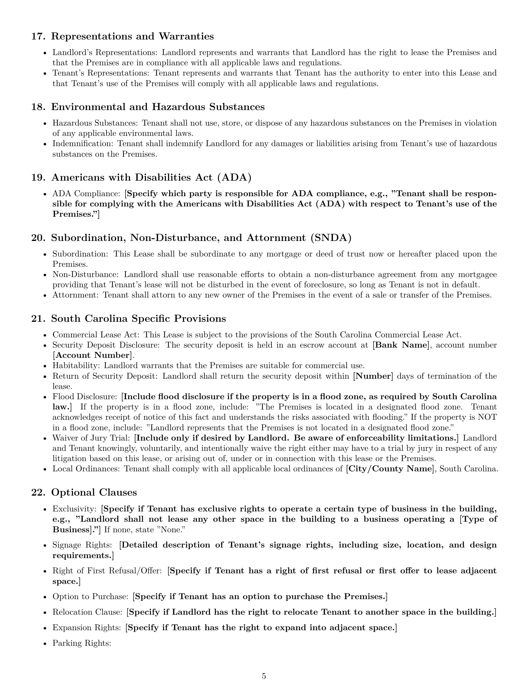 Preview page 5 of Free South Carolina commercial lease agreement template