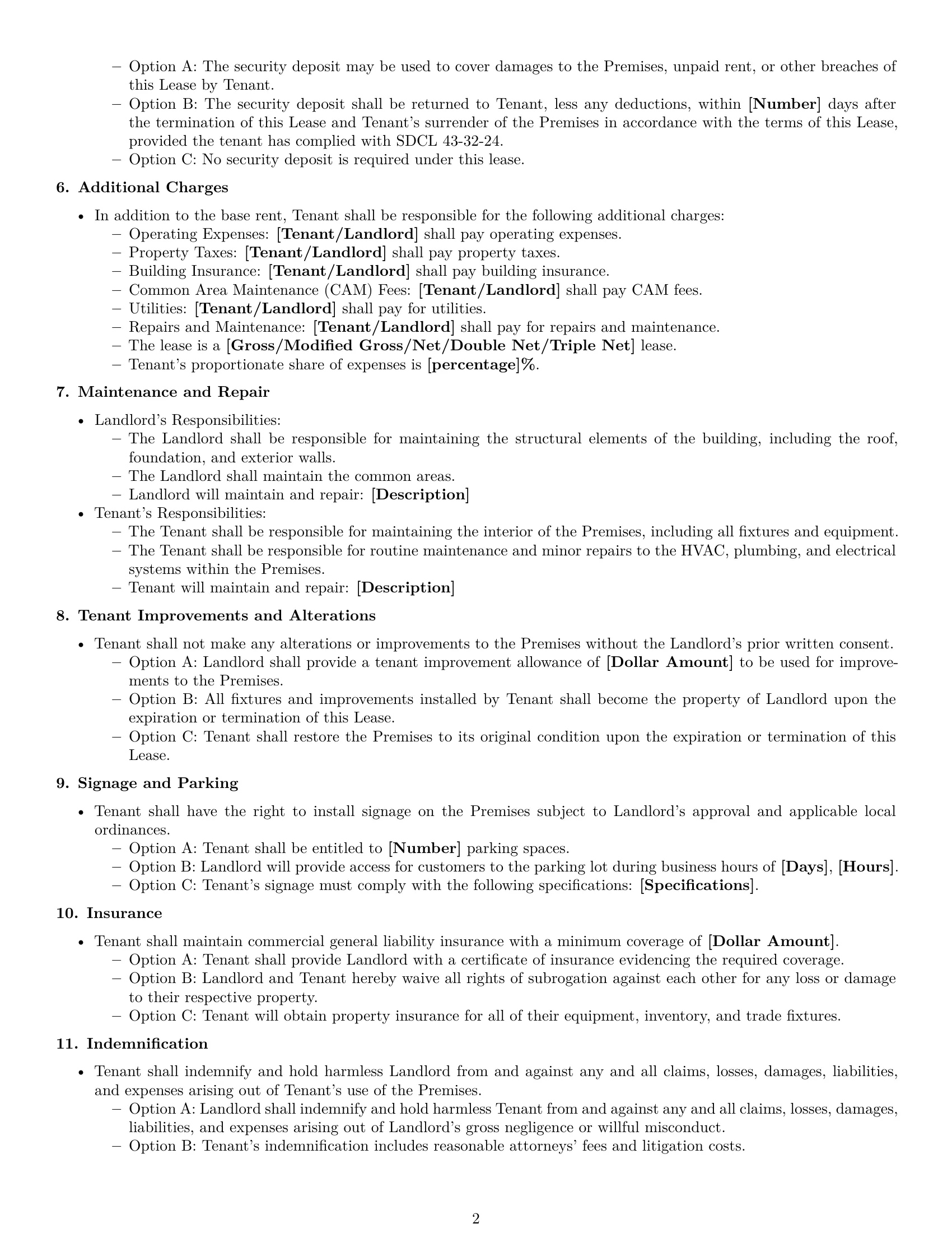 Preview page 2 of Free South Dakota commercial lease agreement template