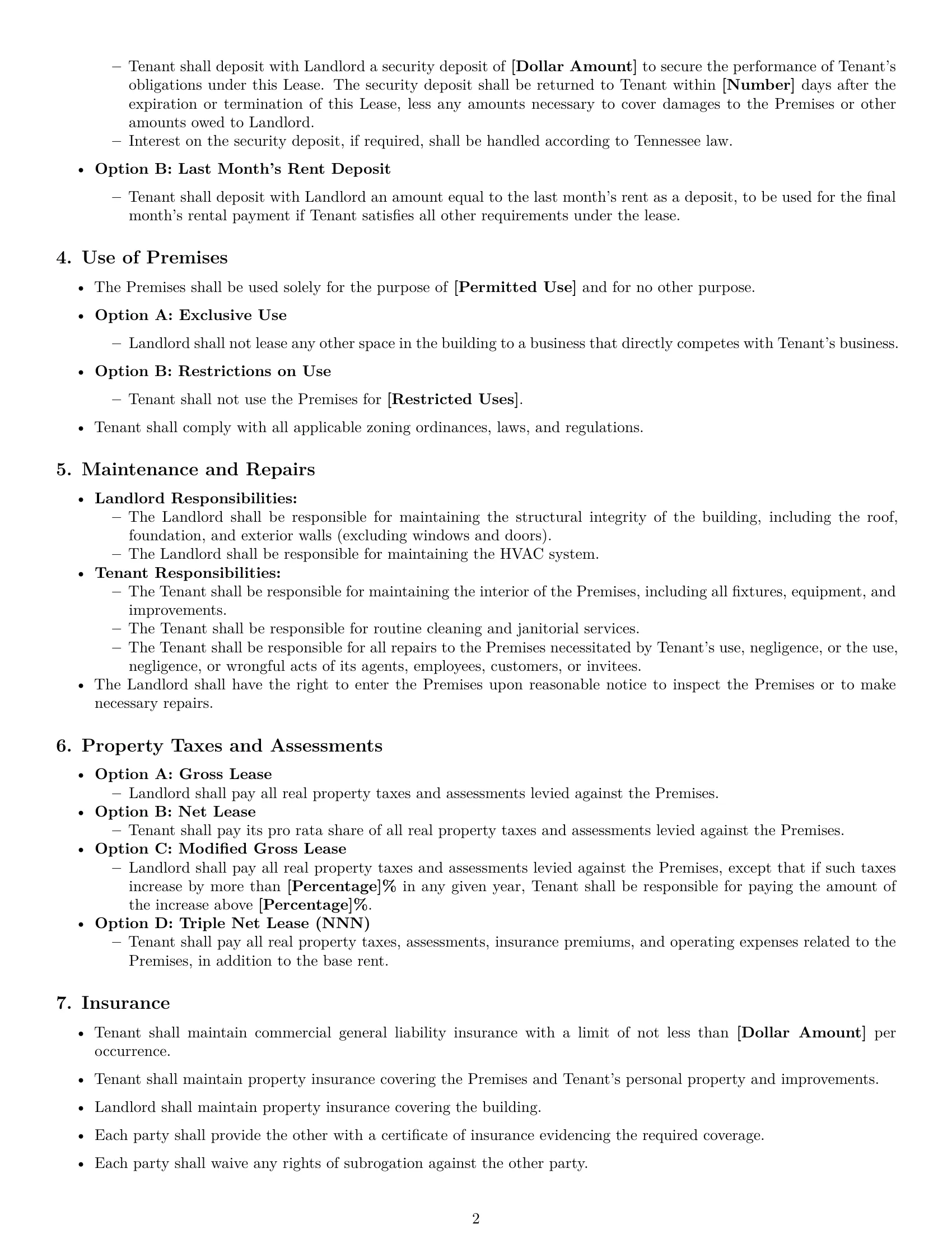 Preview page 2 of Free Tennessee commercial lease agreement template