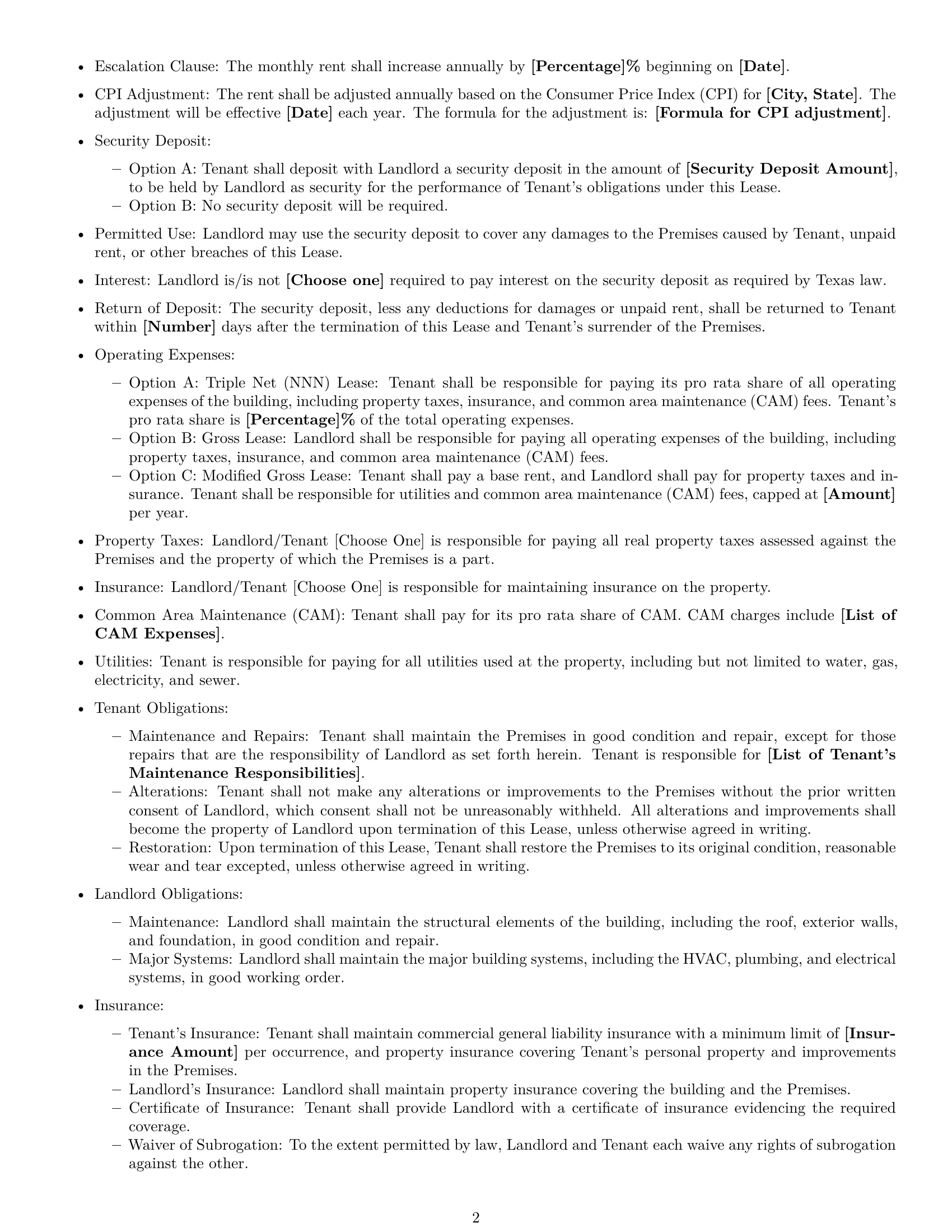 Preview page 2 of Free Texas commercial lease agreement template