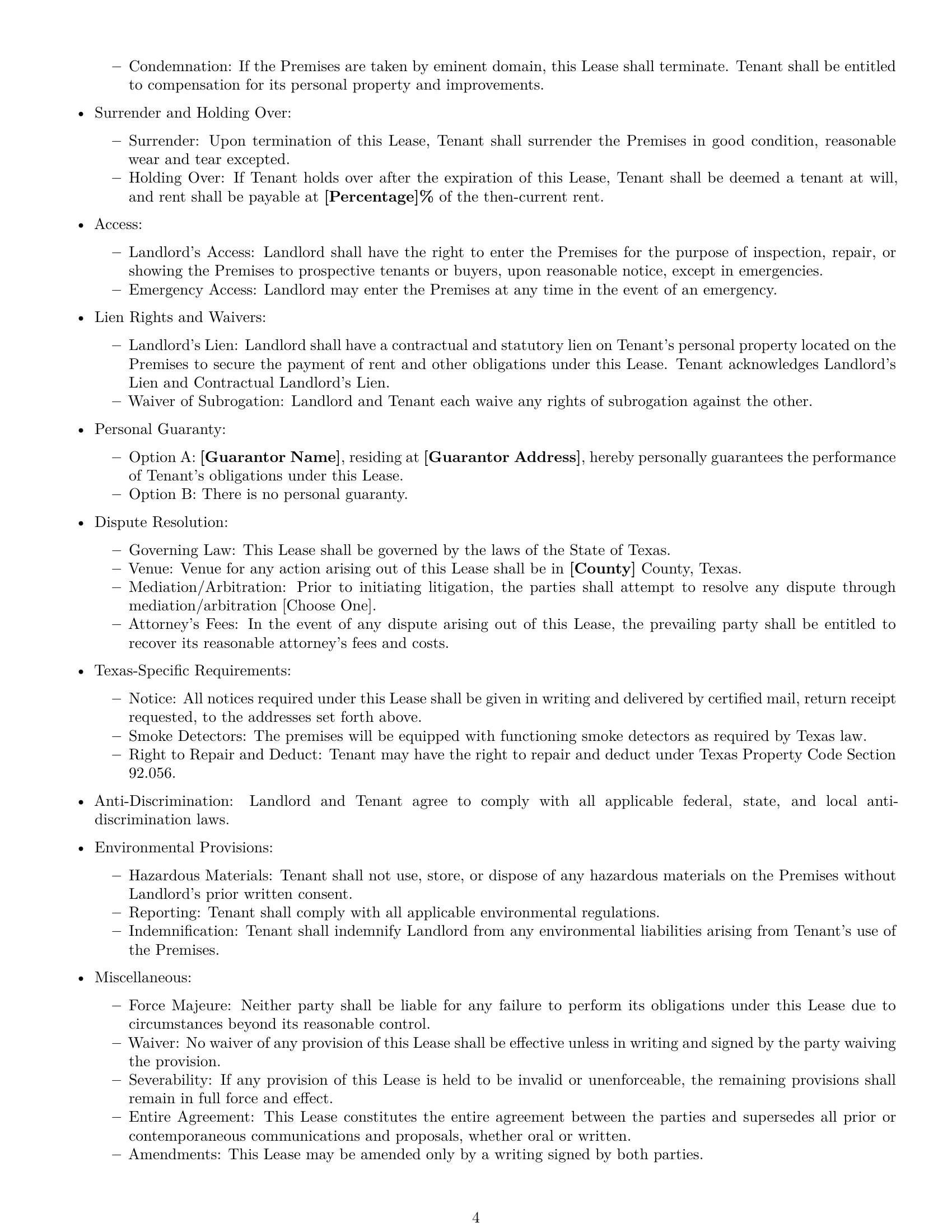 Preview page 4 of Free Texas commercial lease agreement template