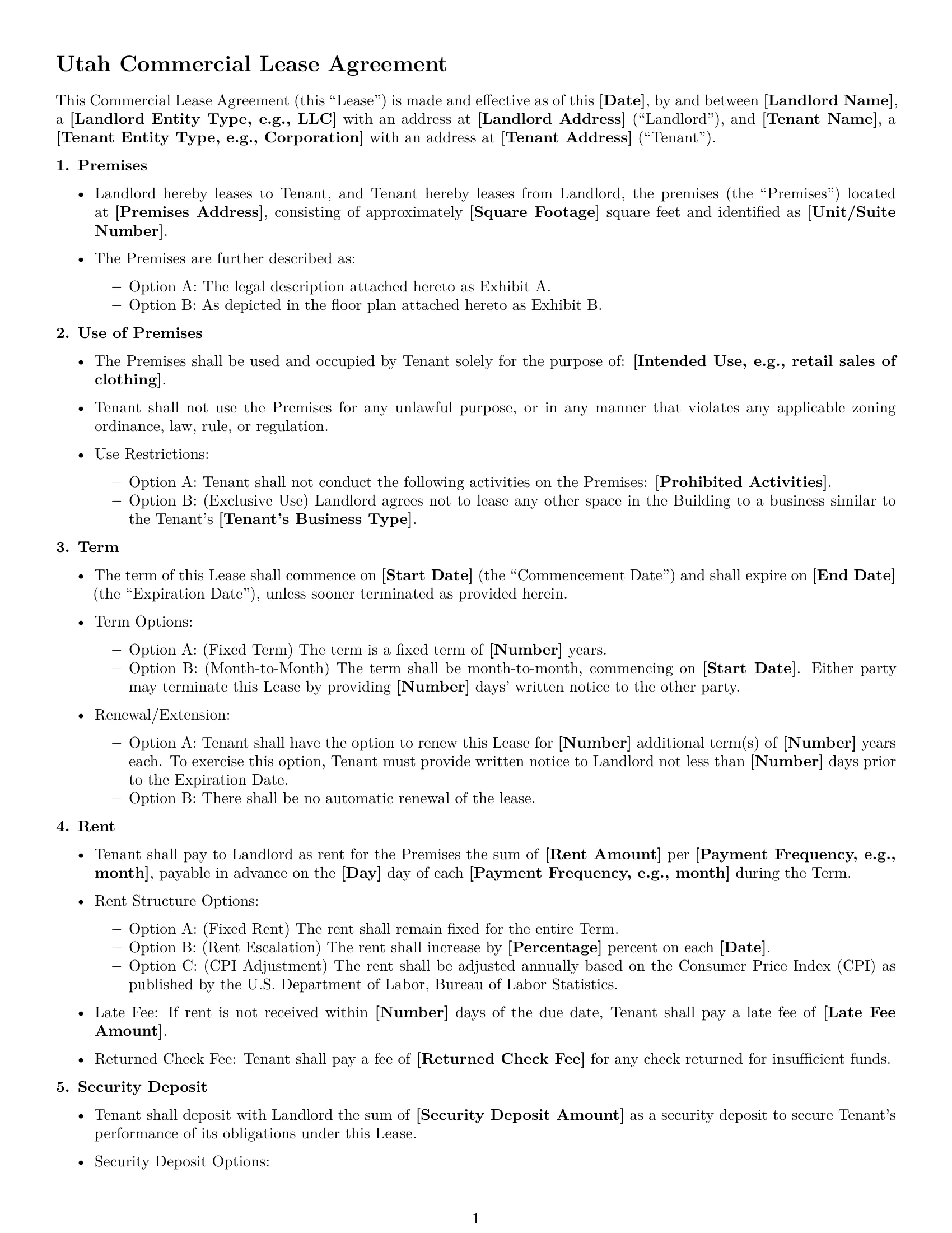 Preview page 1 of Free Utah commercial lease agreement template