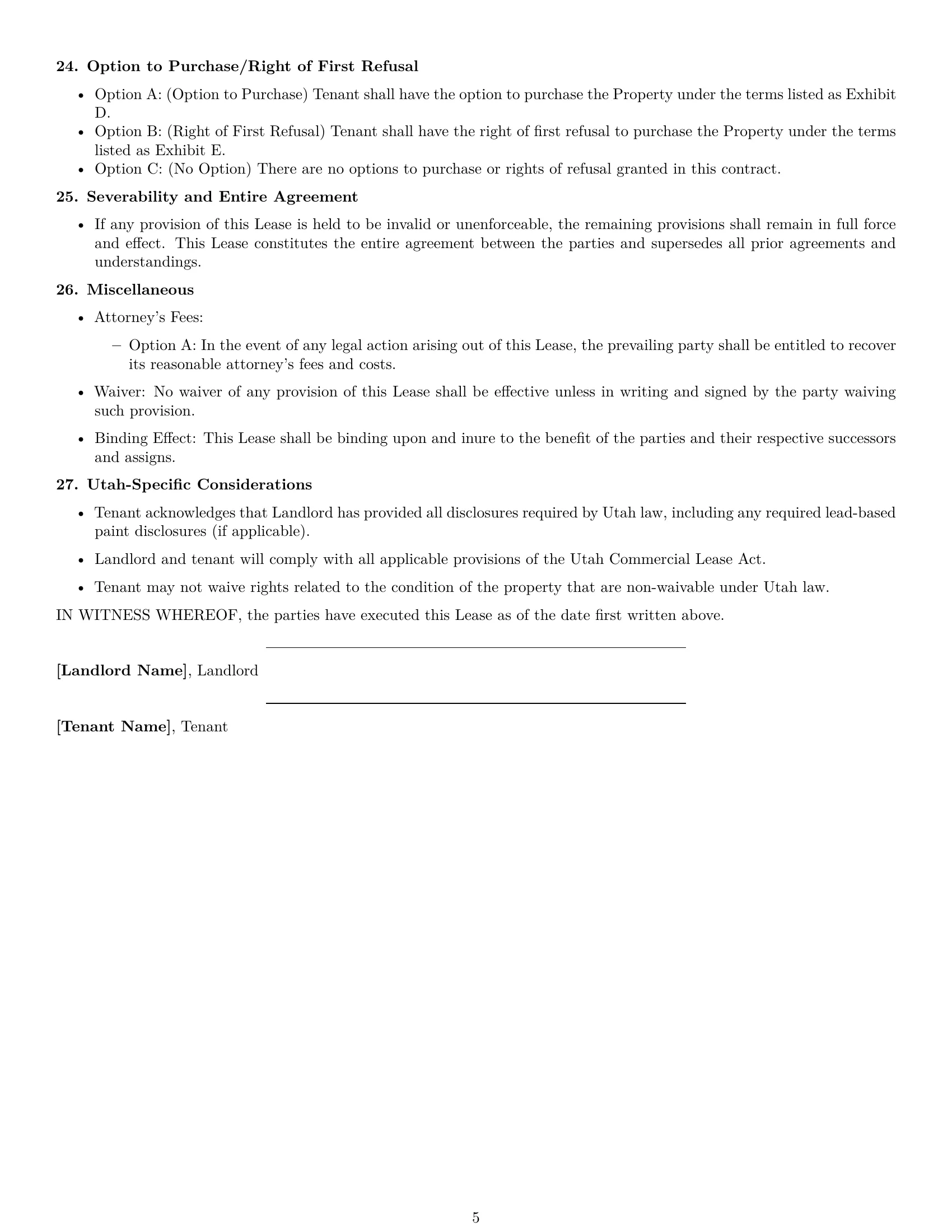 Preview page 5 of Free Utah commercial lease agreement template