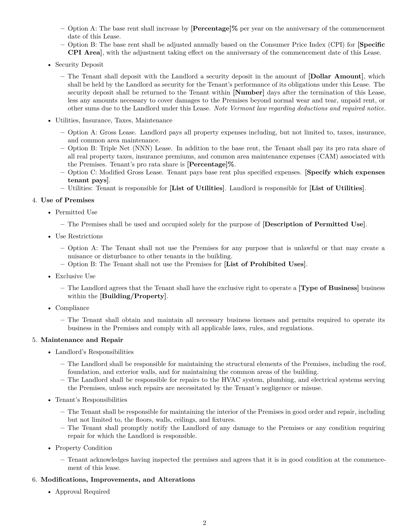 Preview page 2 of Free Vermont commercial lease agreement template