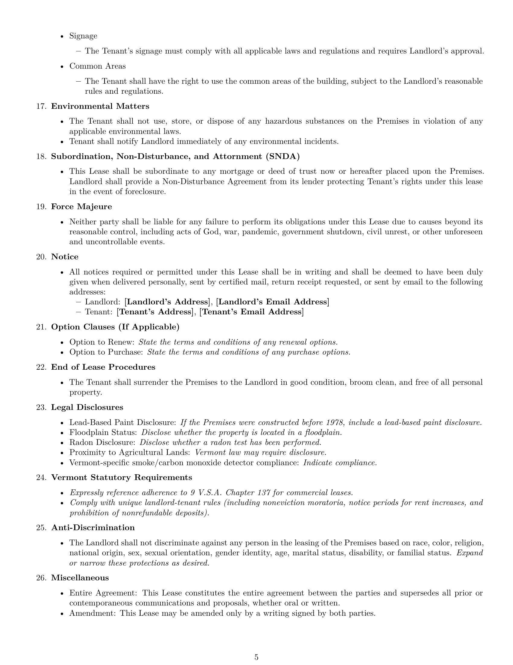 Preview page 5 of Free Vermont commercial lease agreement template