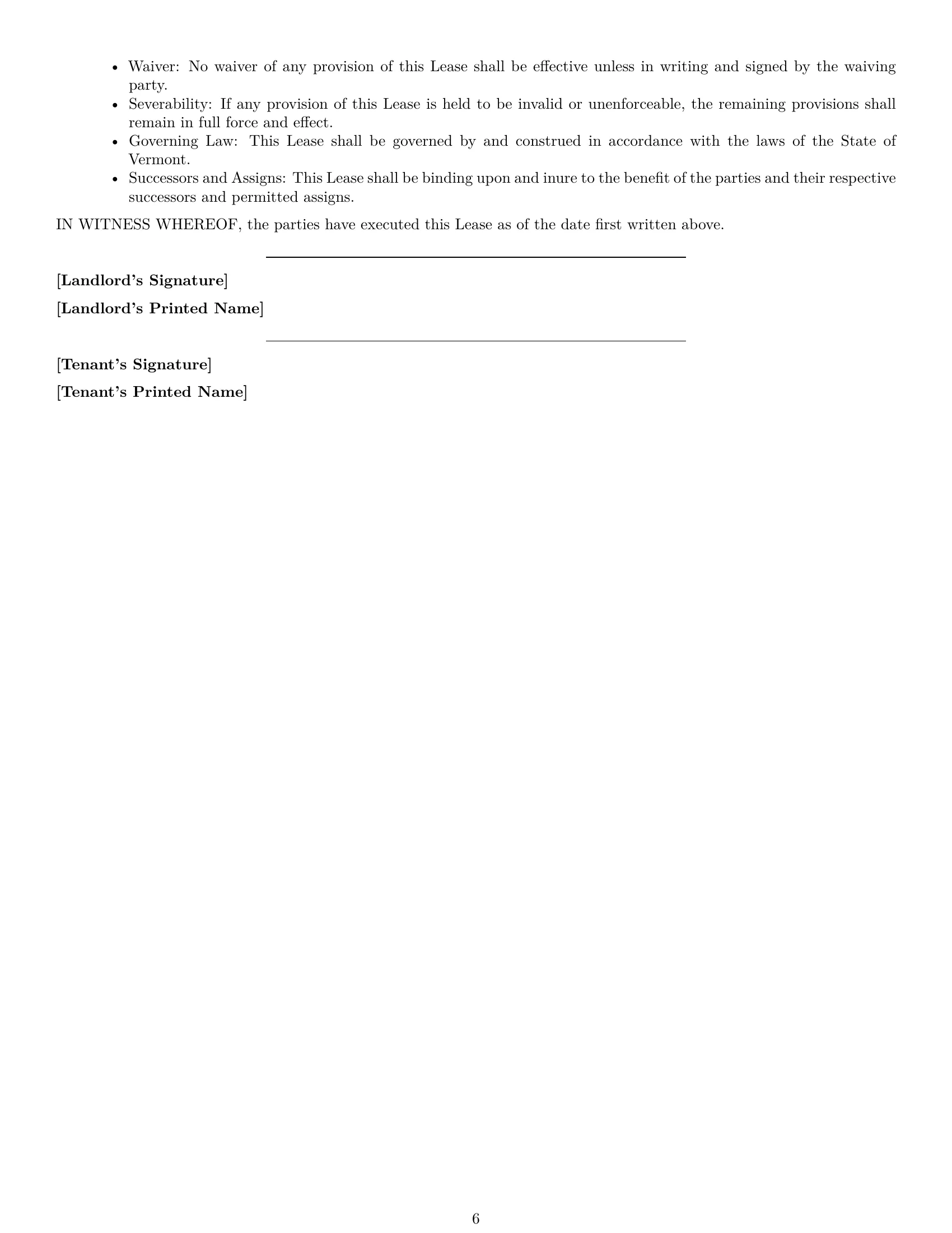 Preview page 6 of Free Vermont commercial lease agreement template