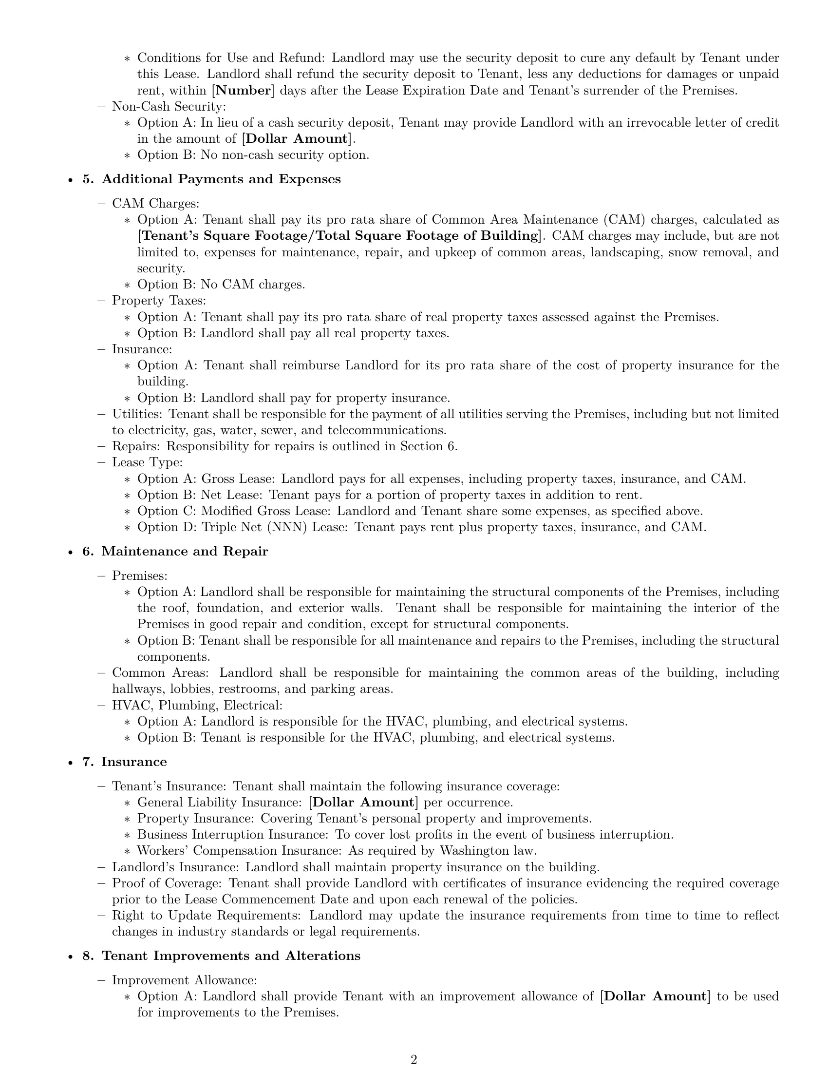 Preview page 2 of Free Washington commercial lease agreement template