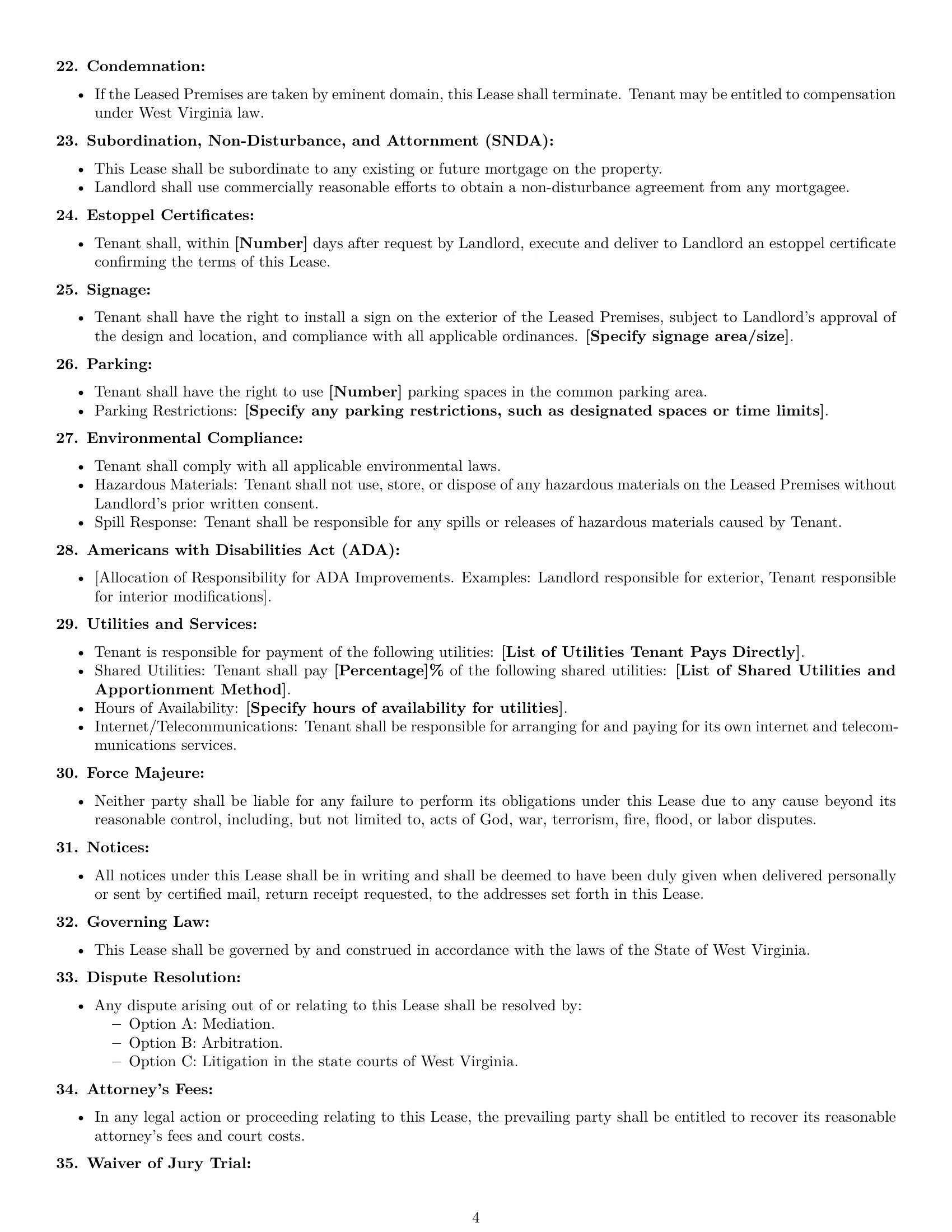 Preview page 4 of Free West Virginia commercial lease agreement template