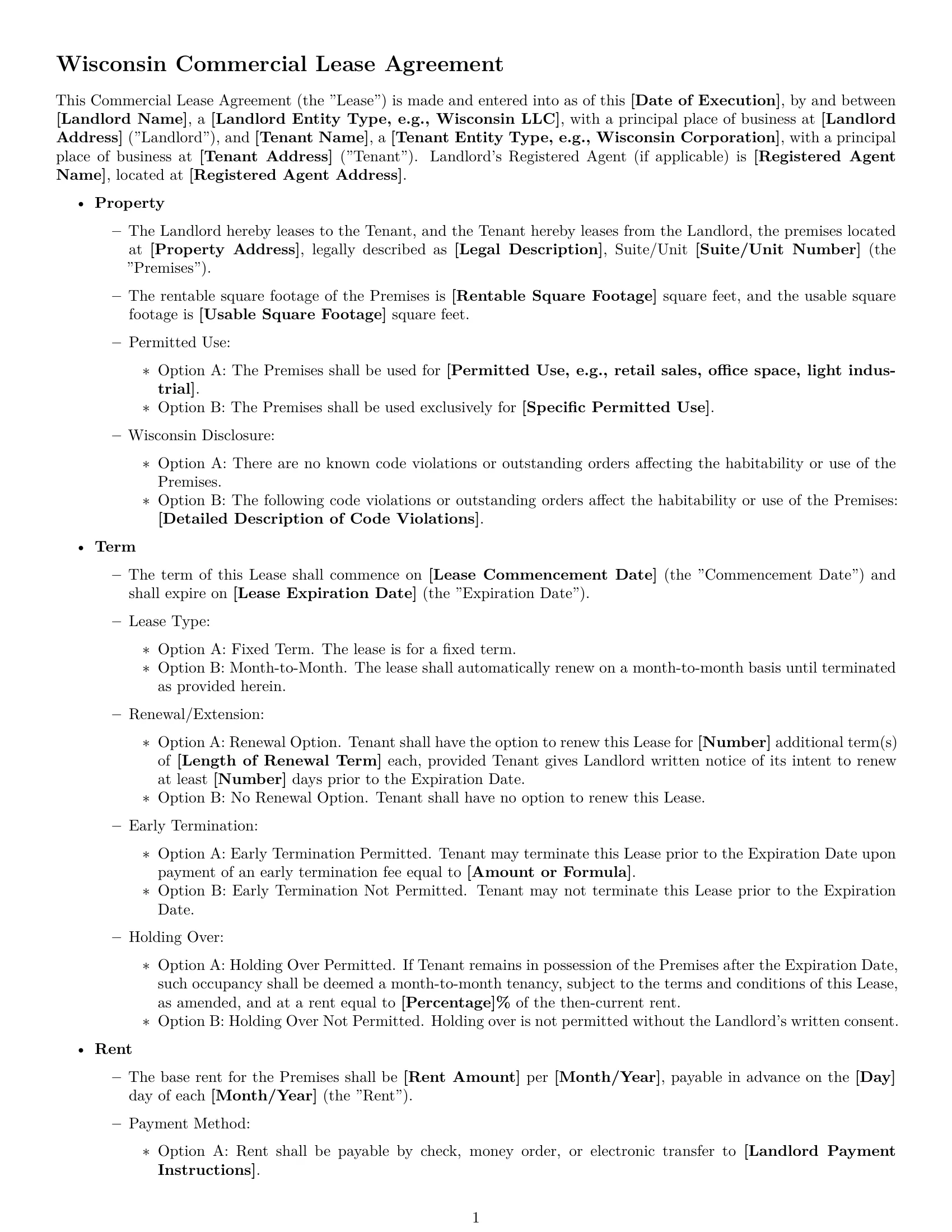 Preview page 1 of Free Wisconsin commercial lease agreement template