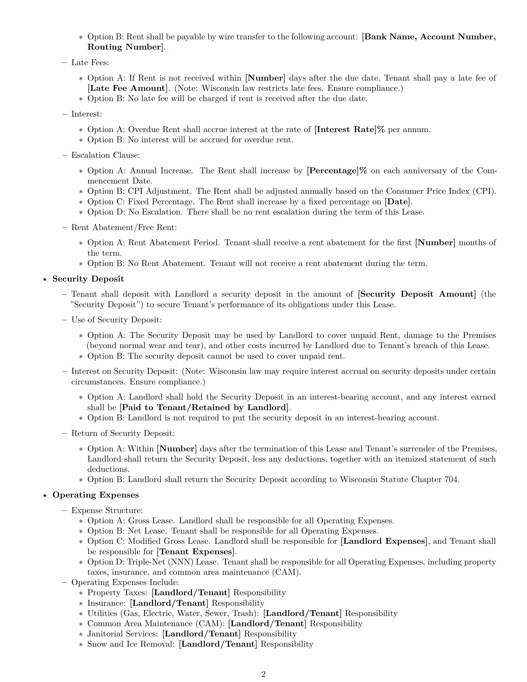 Preview page 2 of Free Wisconsin commercial lease agreement template