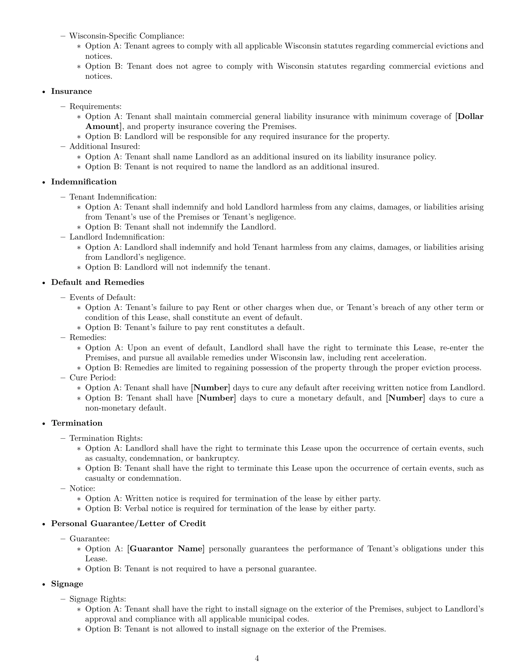 Preview page 4 of Free Wisconsin commercial lease agreement template