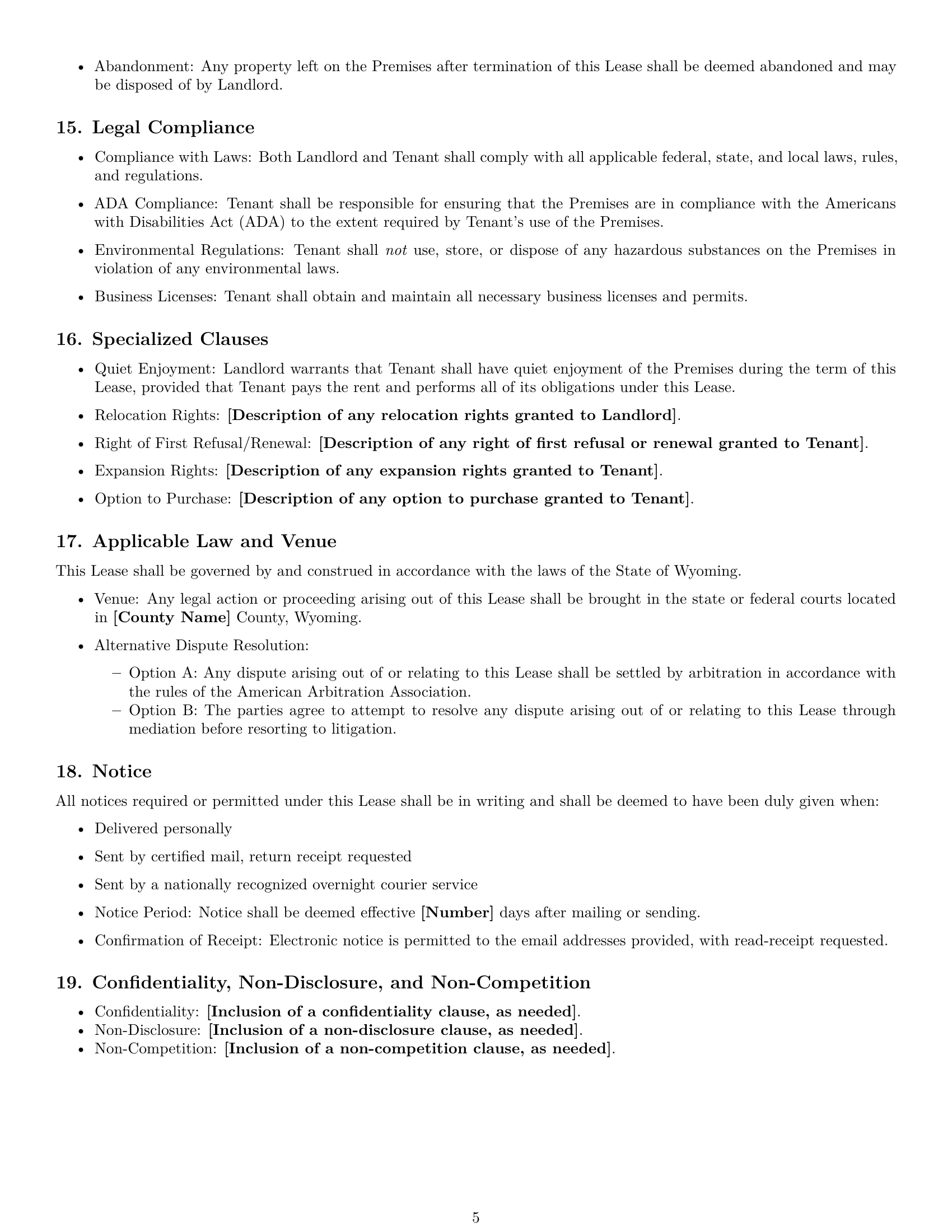 Preview page 5 of Free Wyoming commercial lease agreement template