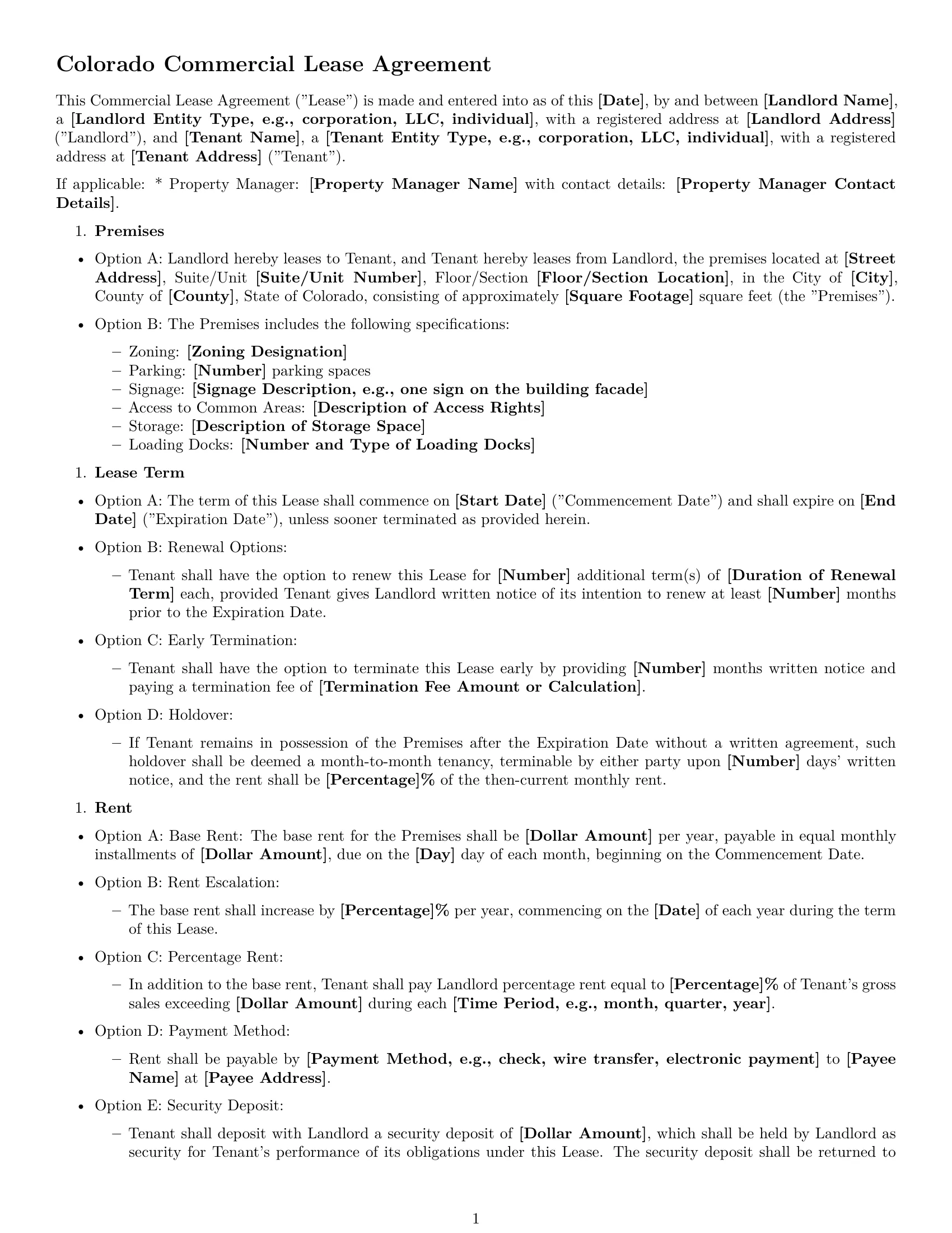 Preview page 1 of Free Colorado commercial lease agreement template