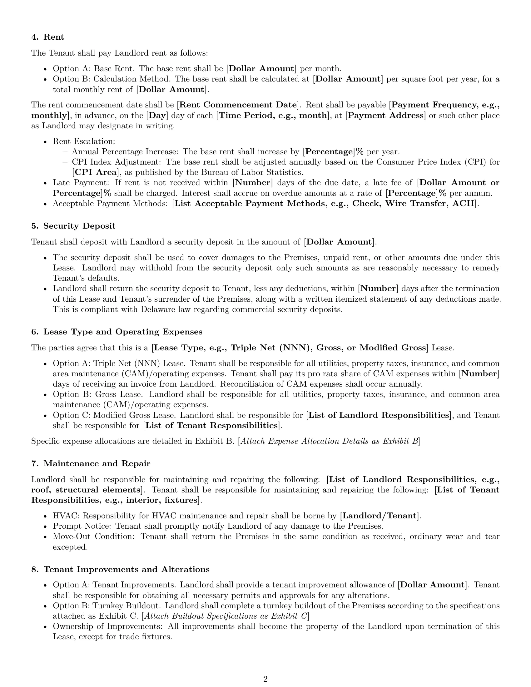 Preview page 2 of Free Delaware commercial lease agreement template