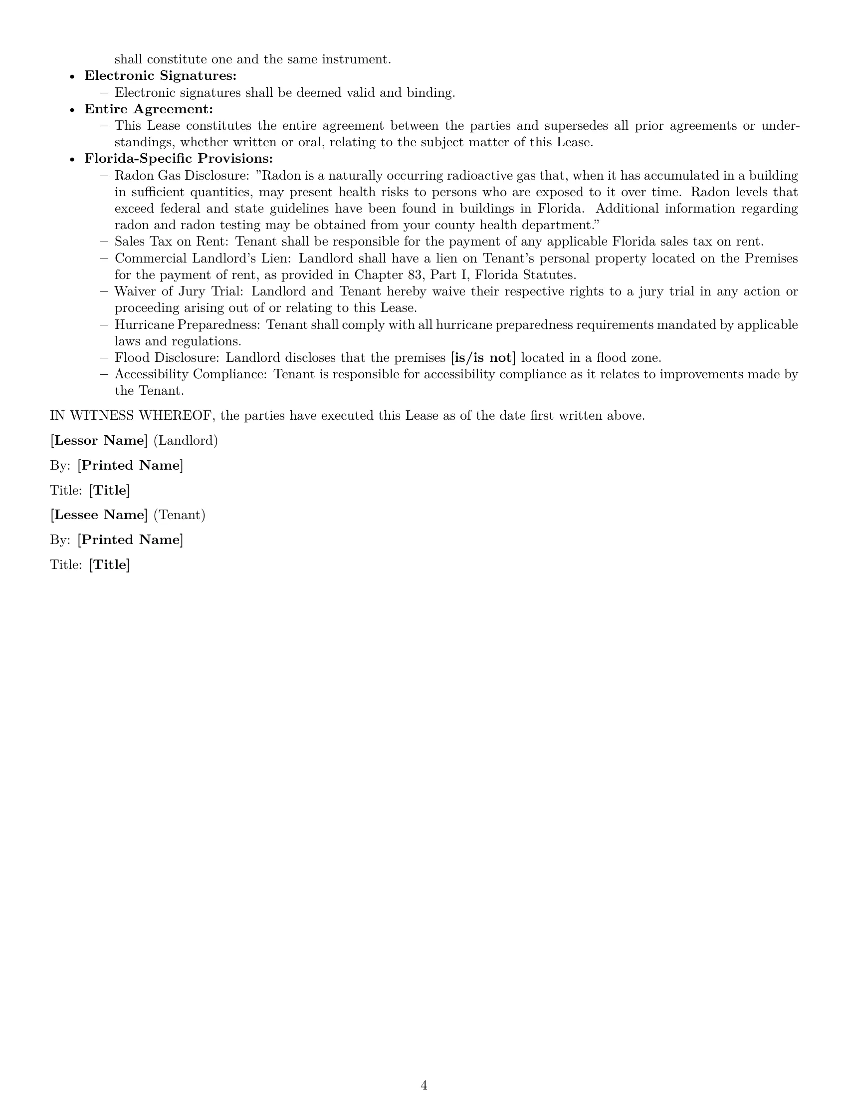 Preview page 4 of Free Florida commercial lease agreement template