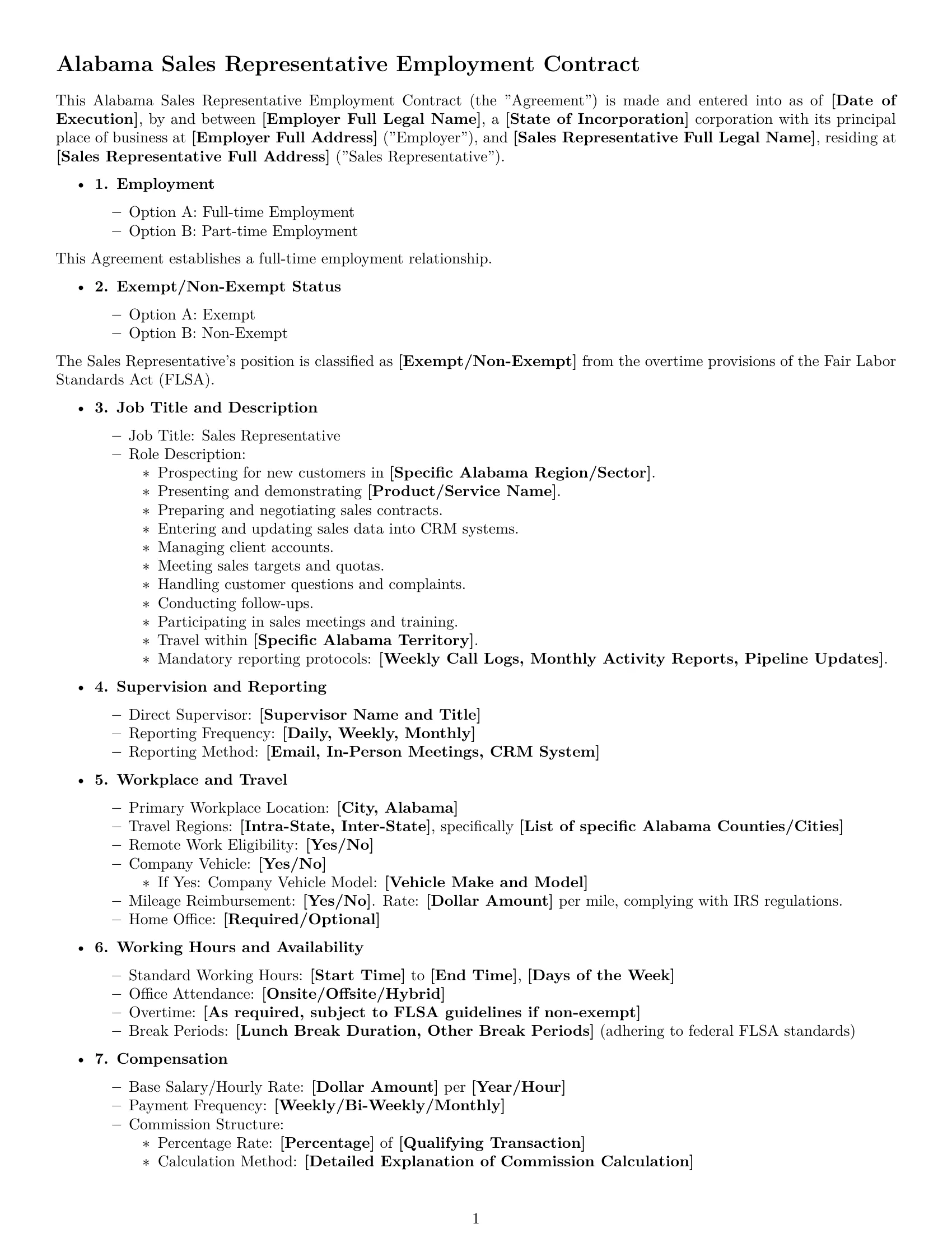 Preview page 1 of Free Alabama sales representative employment contract template