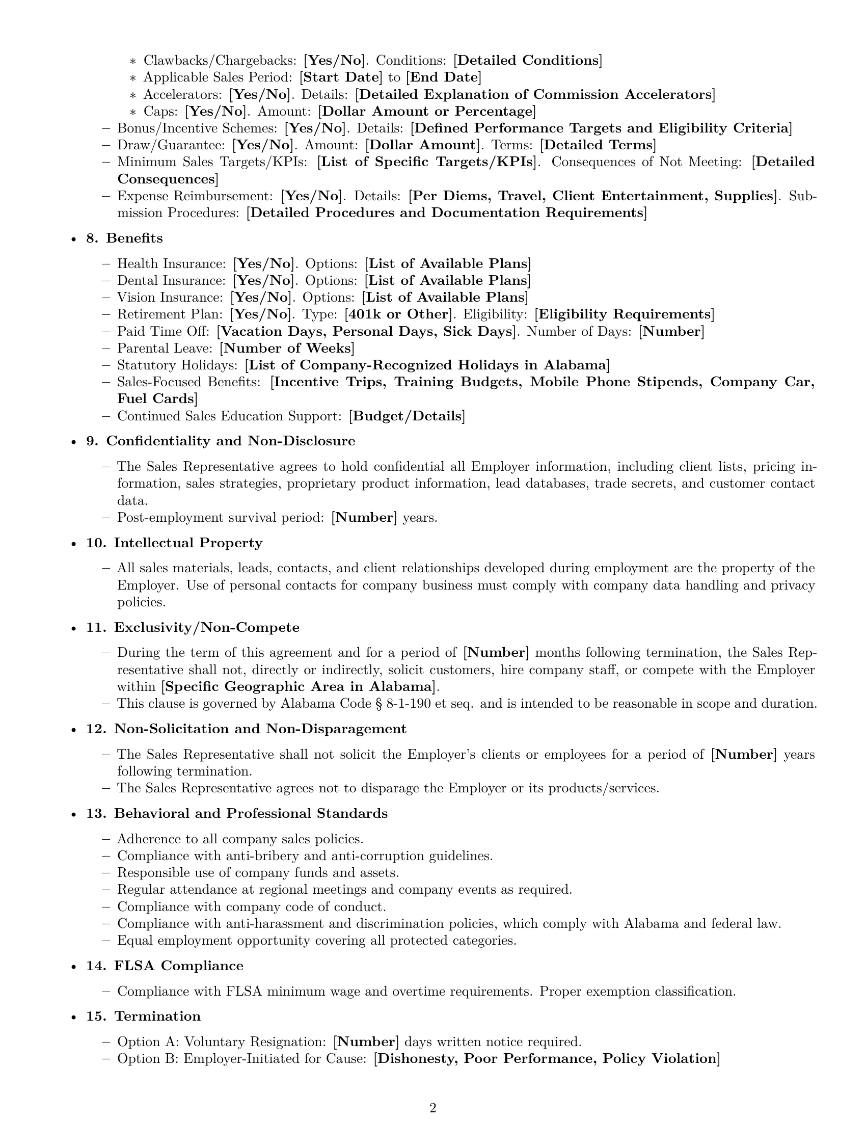 Preview page 2 of Free Alabama sales representative employment contract template