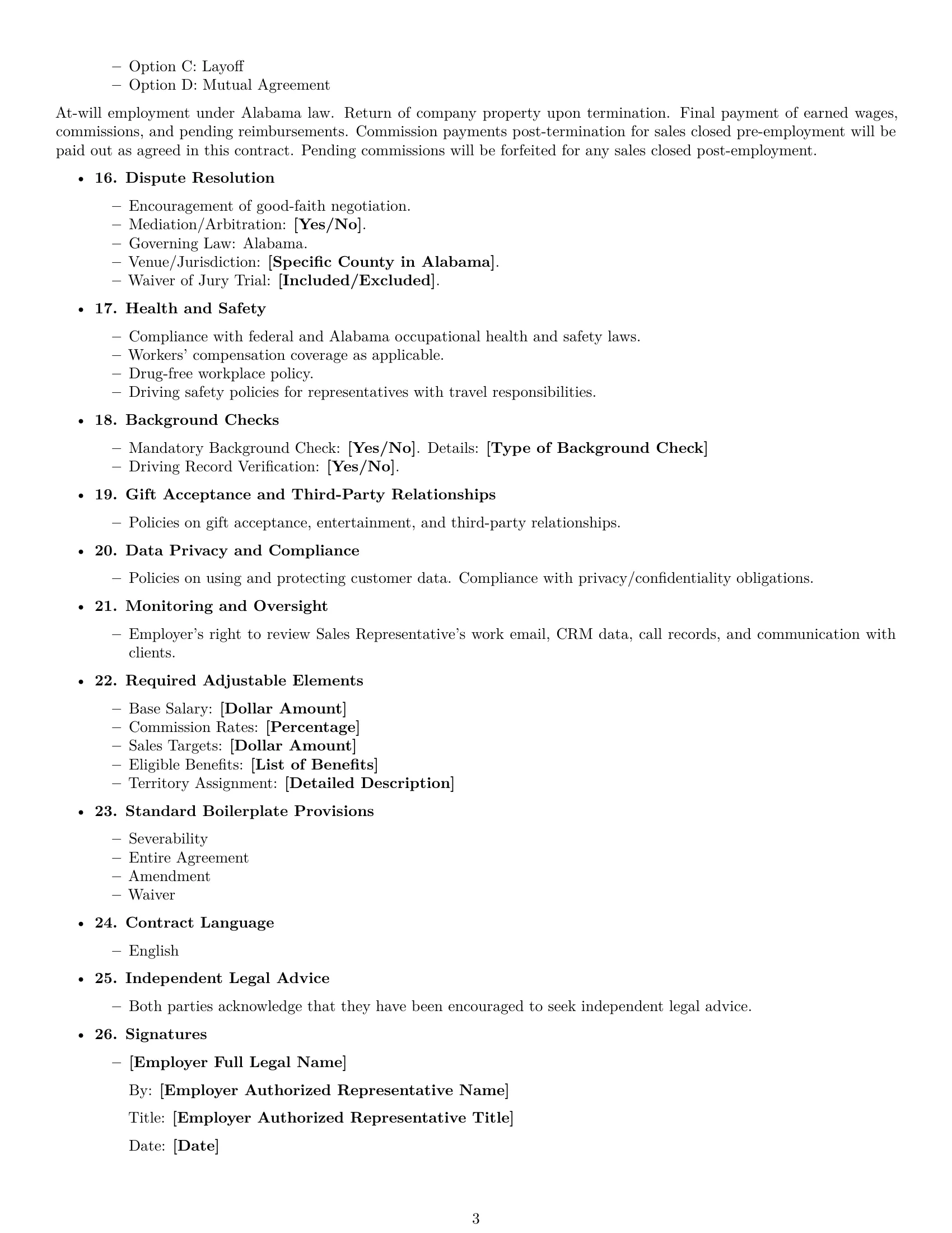 Preview page 3 of Free Alabama sales representative employment contract template