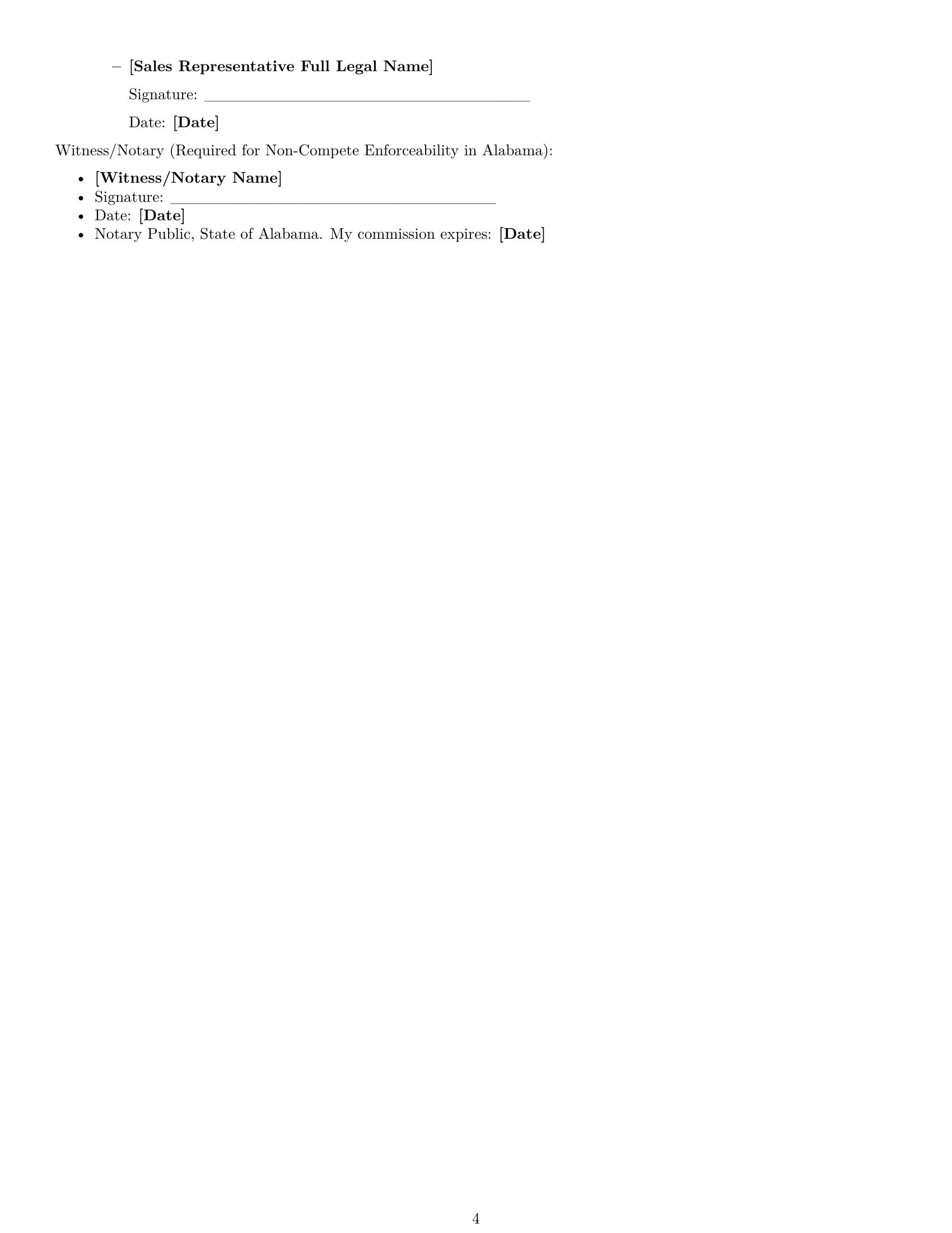 Preview page 4 of Free Alabama sales representative employment contract template