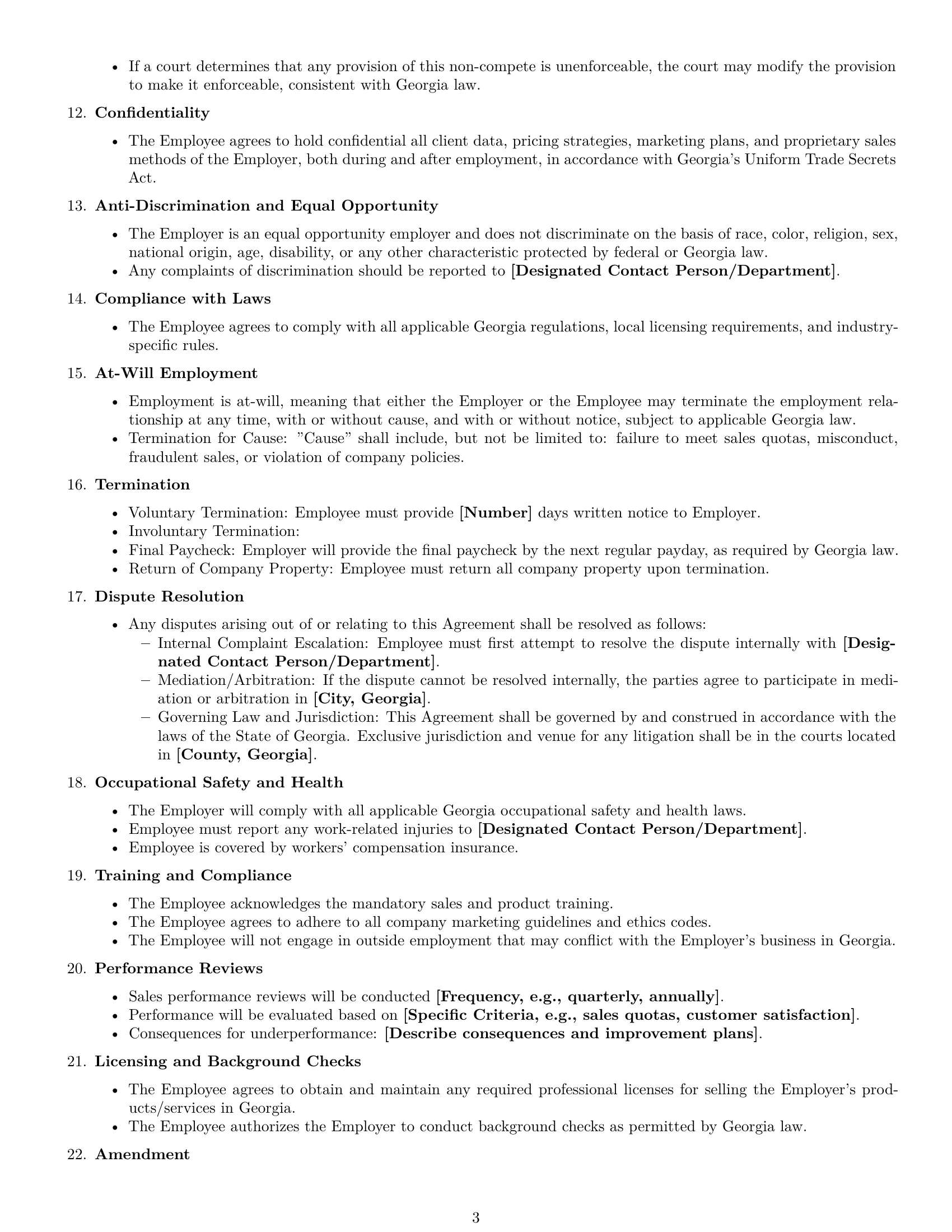 Preview page 3 of Free Georgia sales representative employment contract template