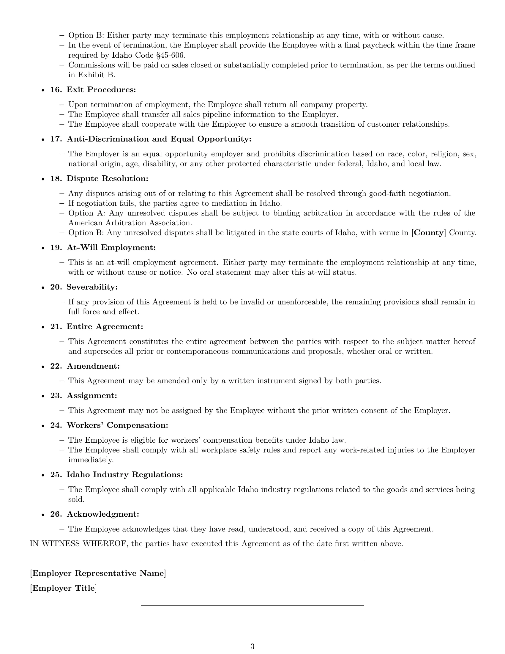 Preview page 3 of Free Idaho sales representative employment contract template