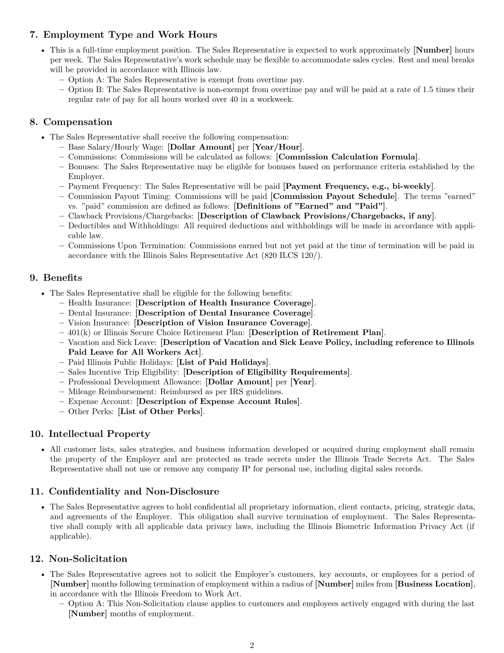 Preview page 2 of Free Illinois sales representative employment contract template