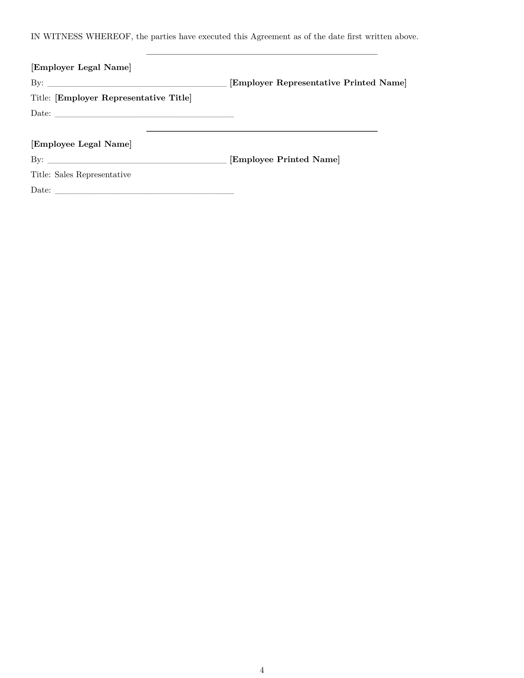 Preview page 4 of Free Illinois sales representative employment contract template