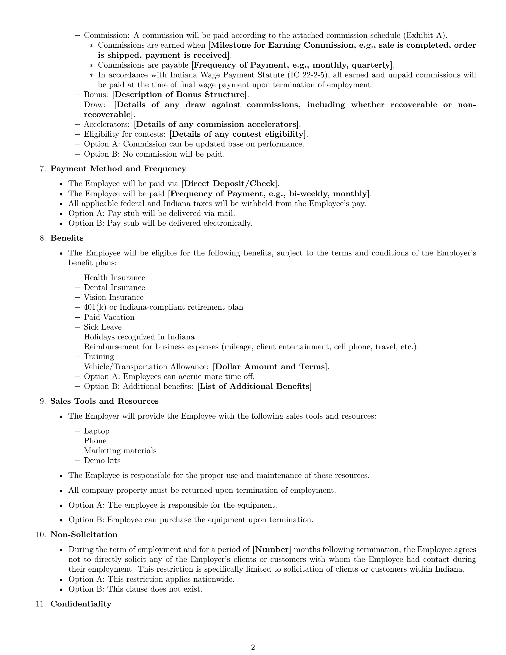 Preview page 2 of Free Indiana sales representative employment contract template