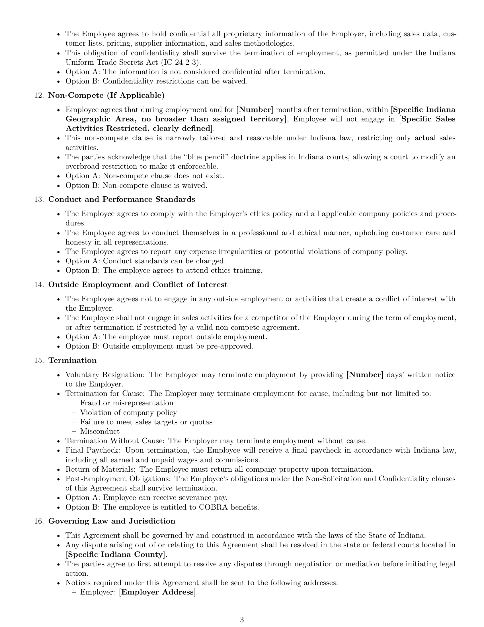 Preview page 3 of Free Indiana sales representative employment contract template