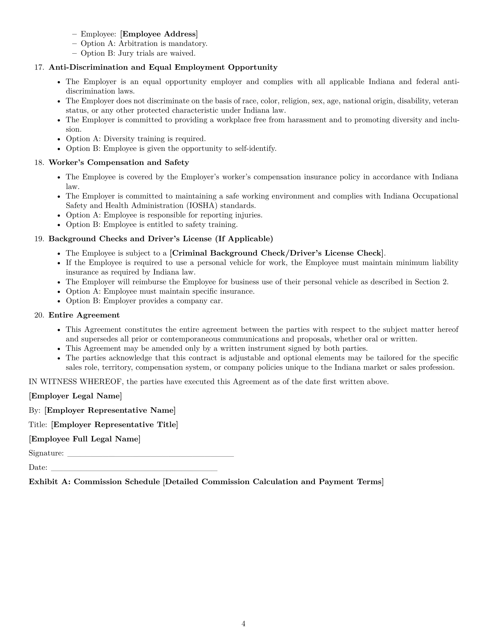 Preview page 4 of Free Indiana sales representative employment contract template